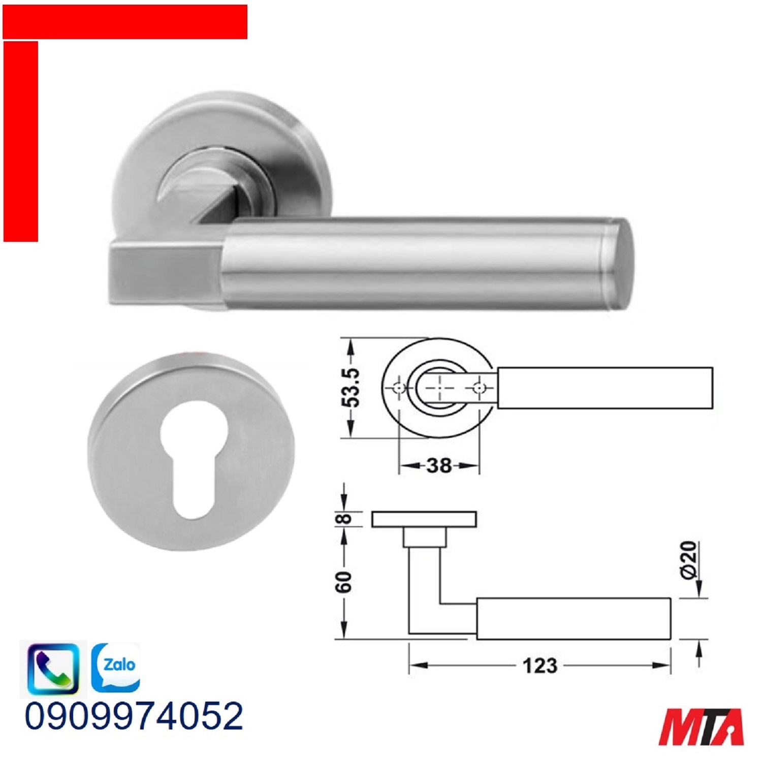 Tay nắm gạt Hafele 903.92.696 chiều dài 123mm màu inox mờ