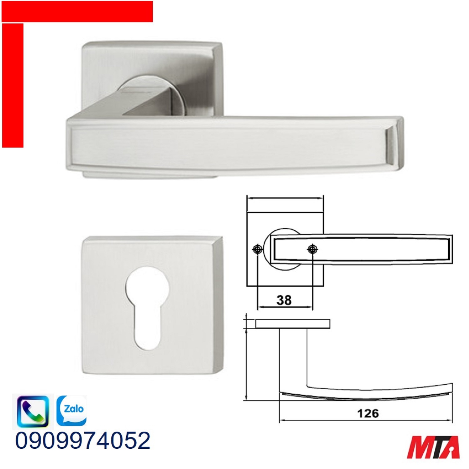 Tay nắm gạt Hafele 903.92.716 chiều dài 126mm màu inox mờ