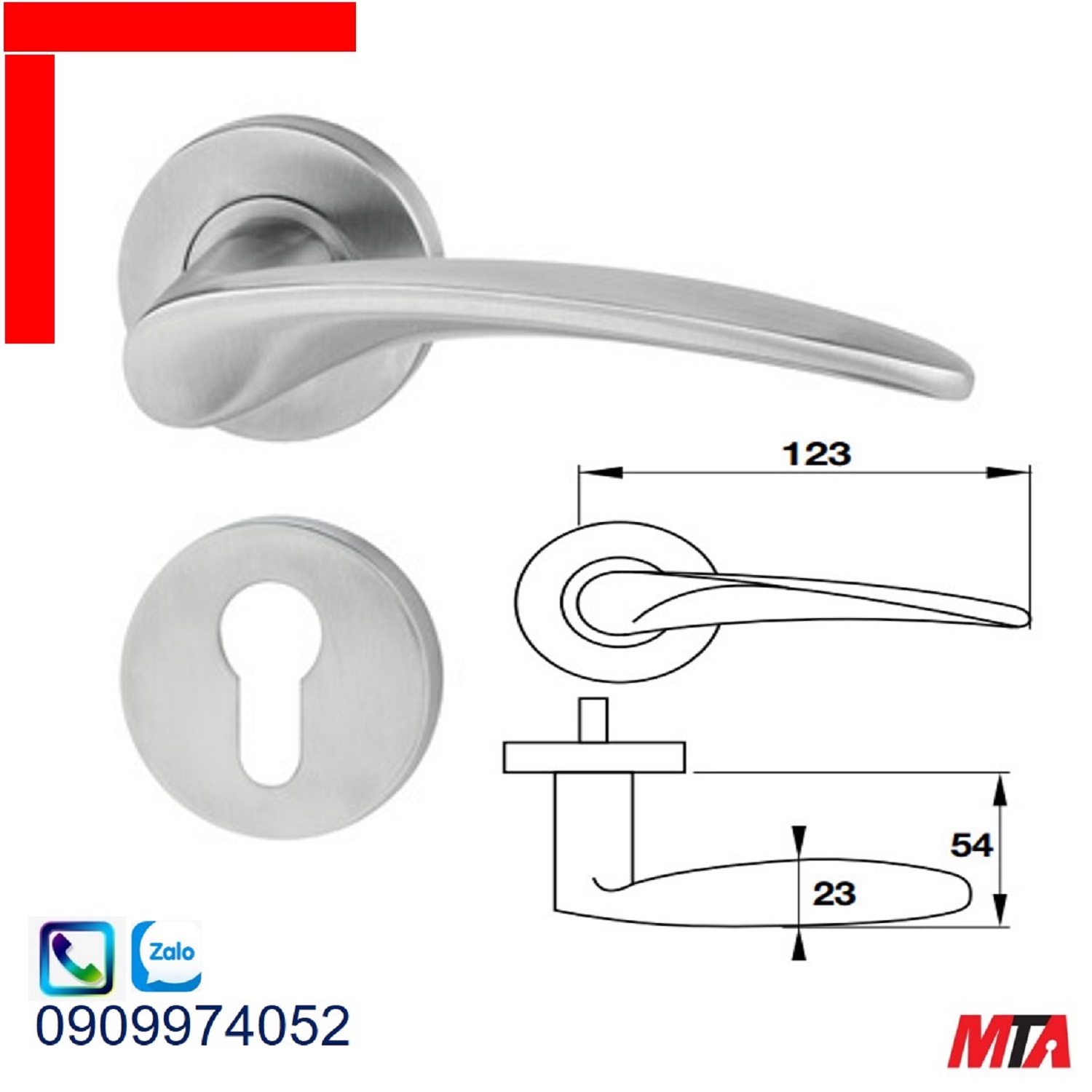 Tay nắm gạt Hafele 903.98.141 chiều dài 123mm màu inox mờ