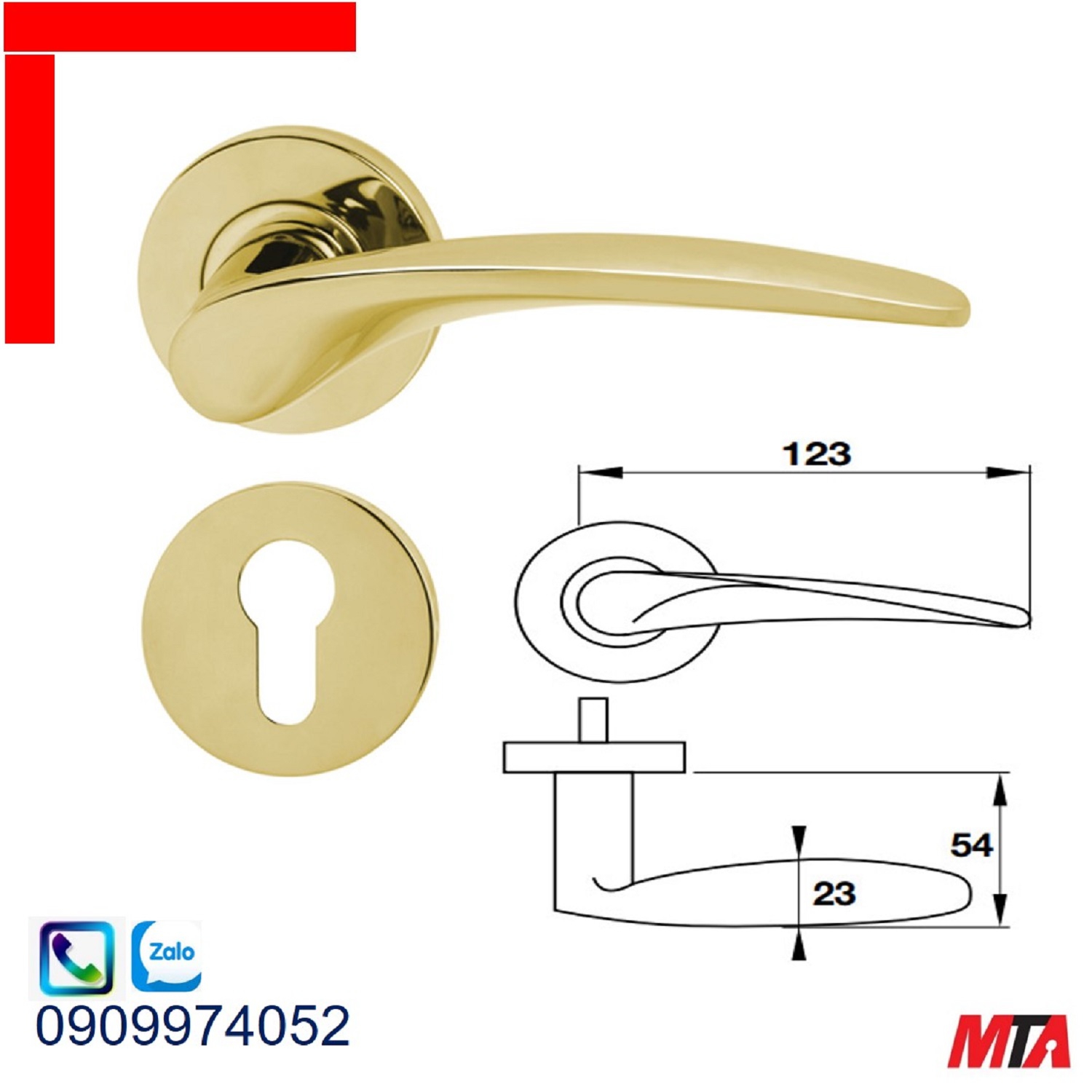 Tay nắm gạt Hafele 903.98.147 chiều dài 123mm màu đồng bóng