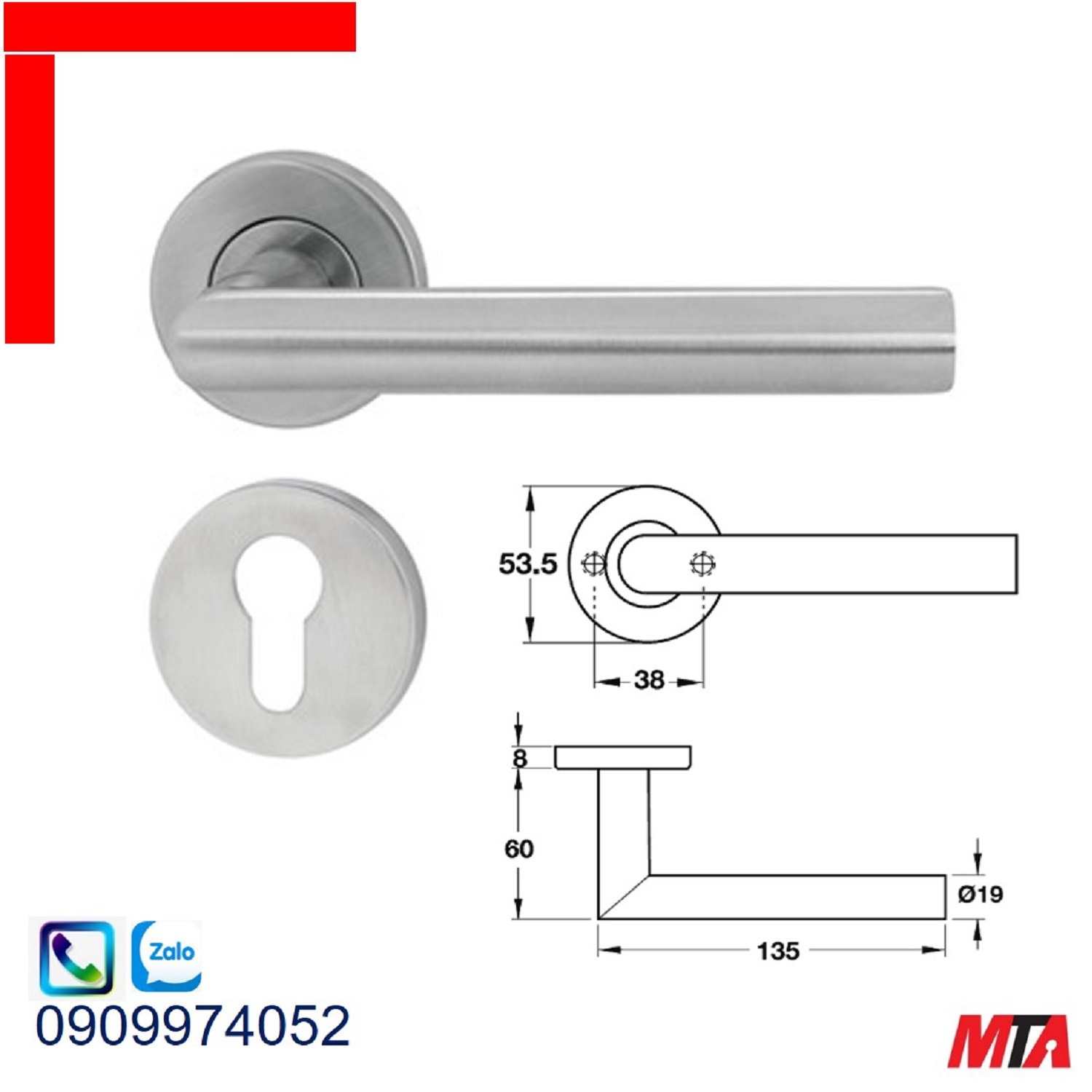 Tay nắm gạt Hafele 903.98.536 chiều dài 135mm màu inox mờ