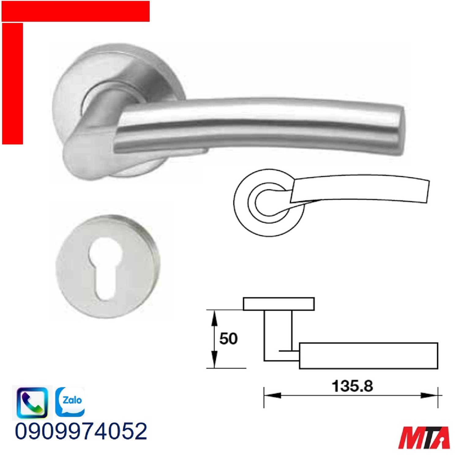 Tay nắm gạt Hafele 903.99.032 chiều dài 135.8mm màu inox mờ