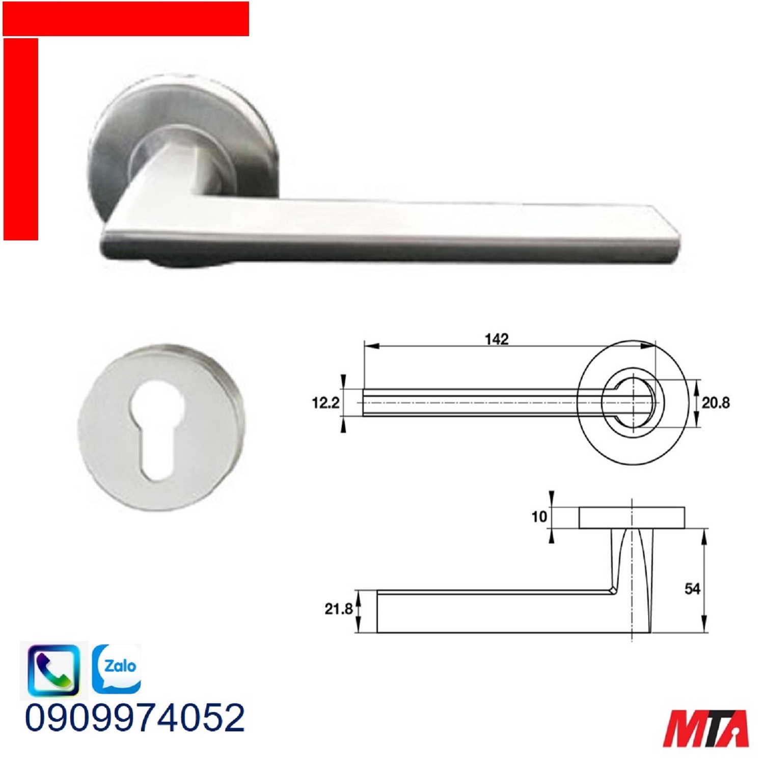 Tay nắm gạt Hafele 903.99.329 chiều dài 142mm màu inox mờ