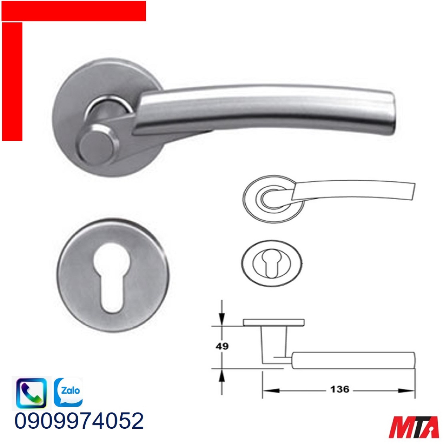 Tay nắm gạt Hafele 903.99.723 chiều dài 136mm màu inox mờ