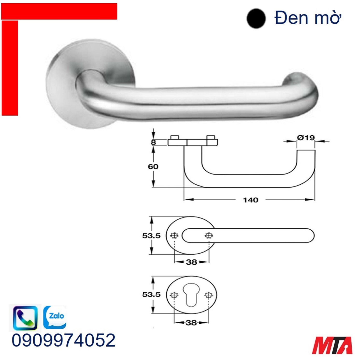 Tay nắm gạt Hafele 903.99.785 chiều dài 140mm màu đen mờ