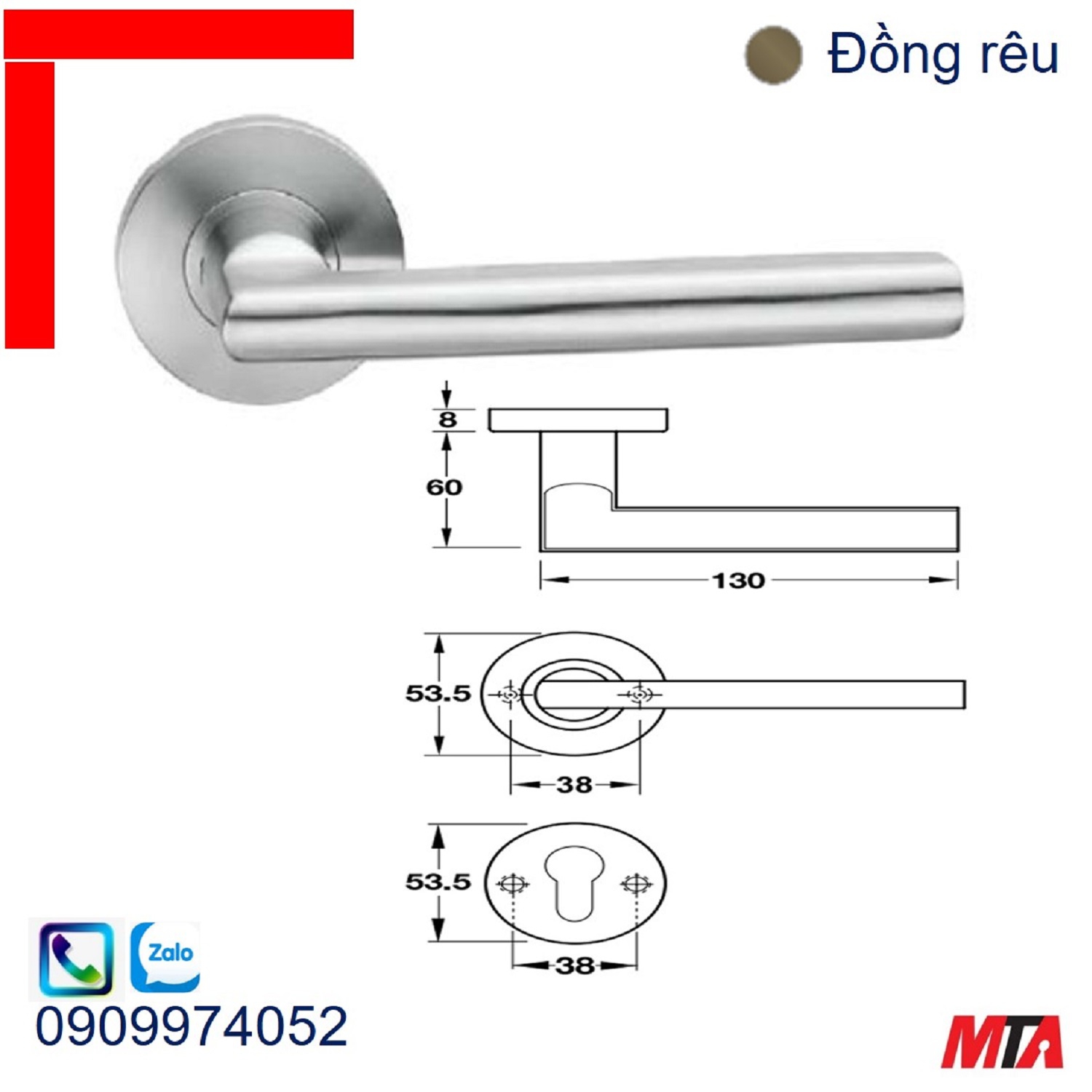 Tay nắm gạt Hafele 903.99.788 chiều dài 130mm màu đồng rêu