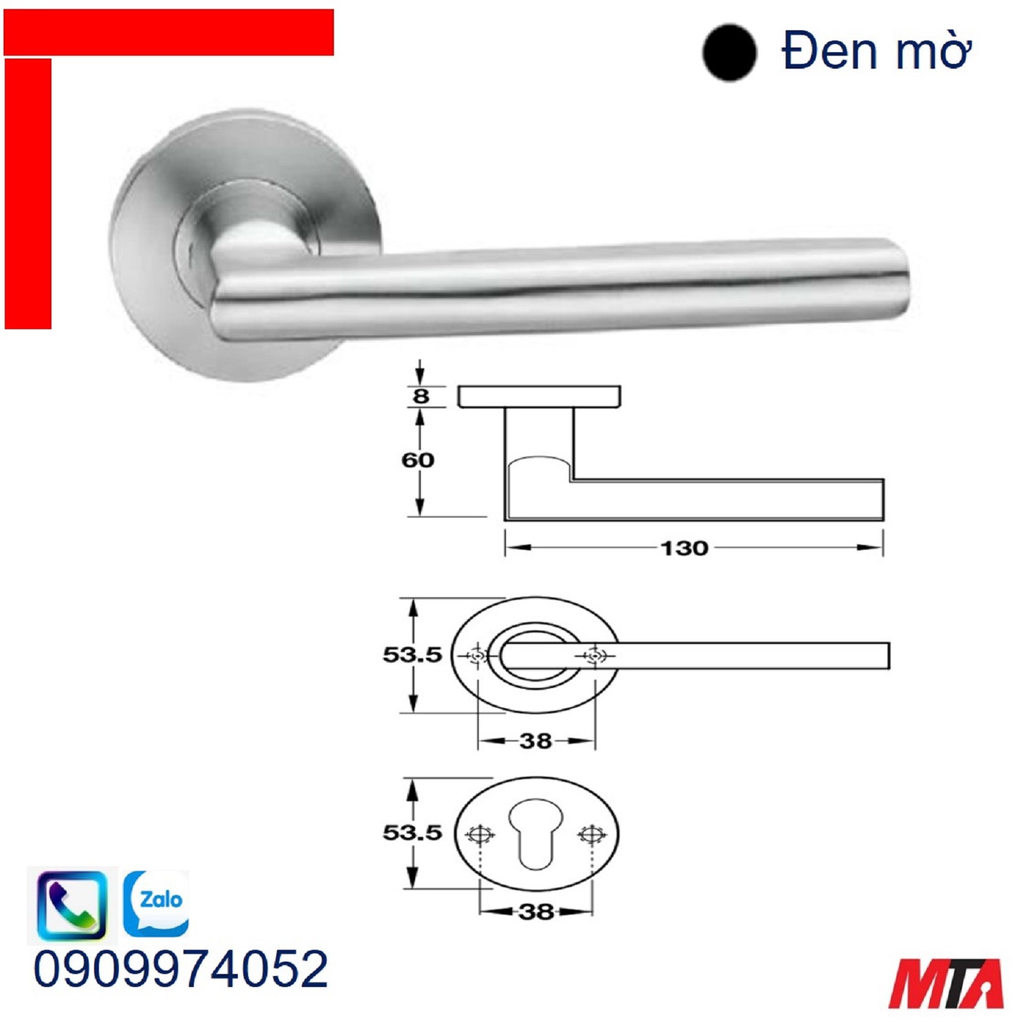 Tay nắm gạt Hafele 903.99.789 chiều dài 130mm màu đen mờ