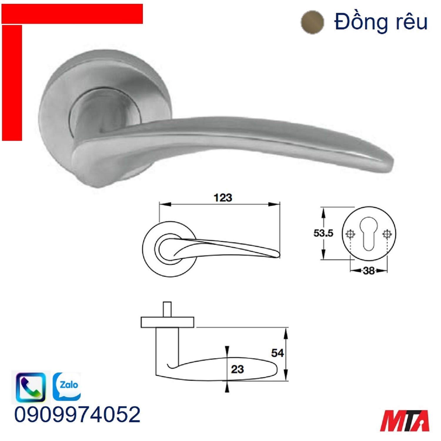 Tay nắm gạt Hafele 903.99.790 chiều dài 123mm màu đồng rêu