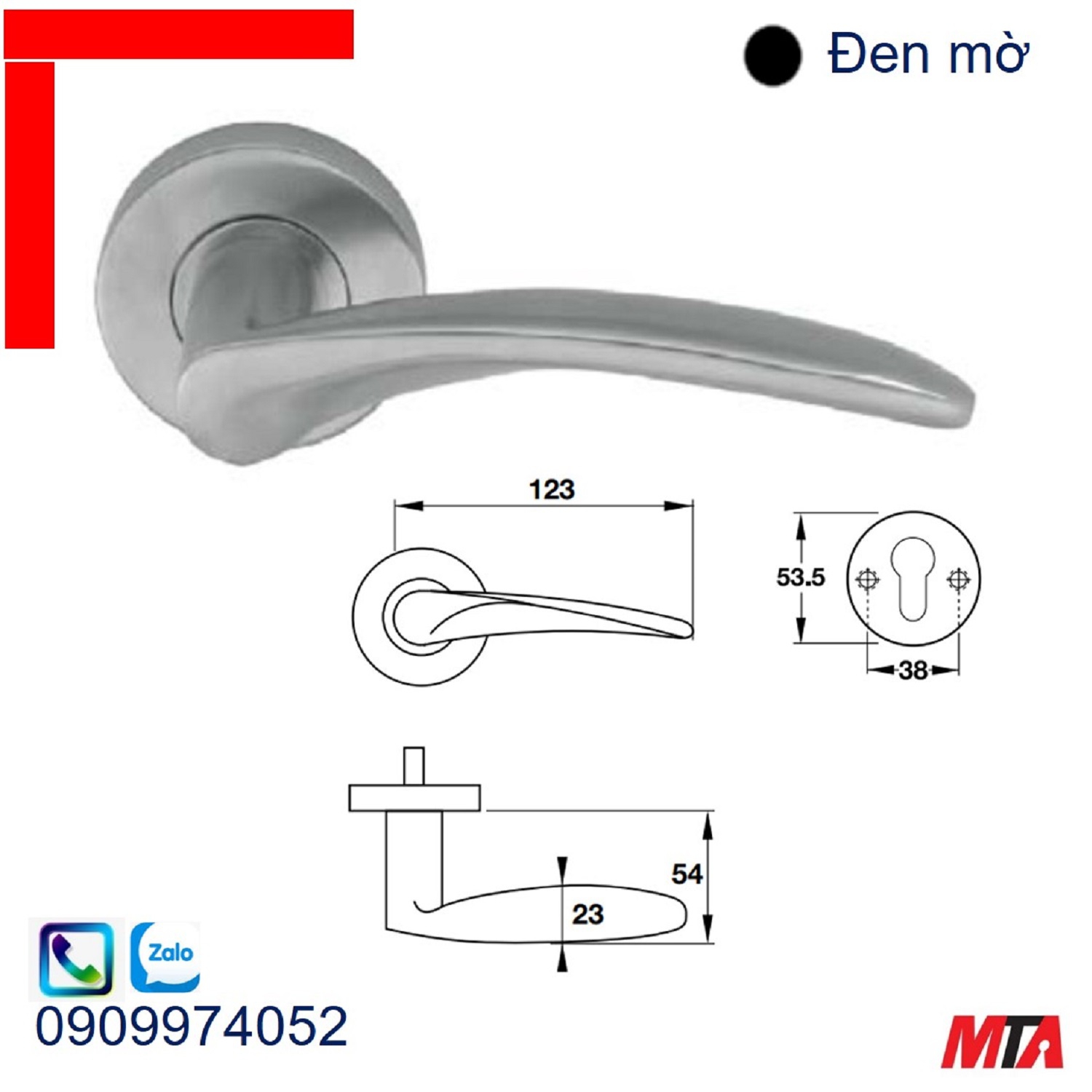 Tay nắm gạt Hafele 903.99.791 chiều dài 123mm màu đen mờ