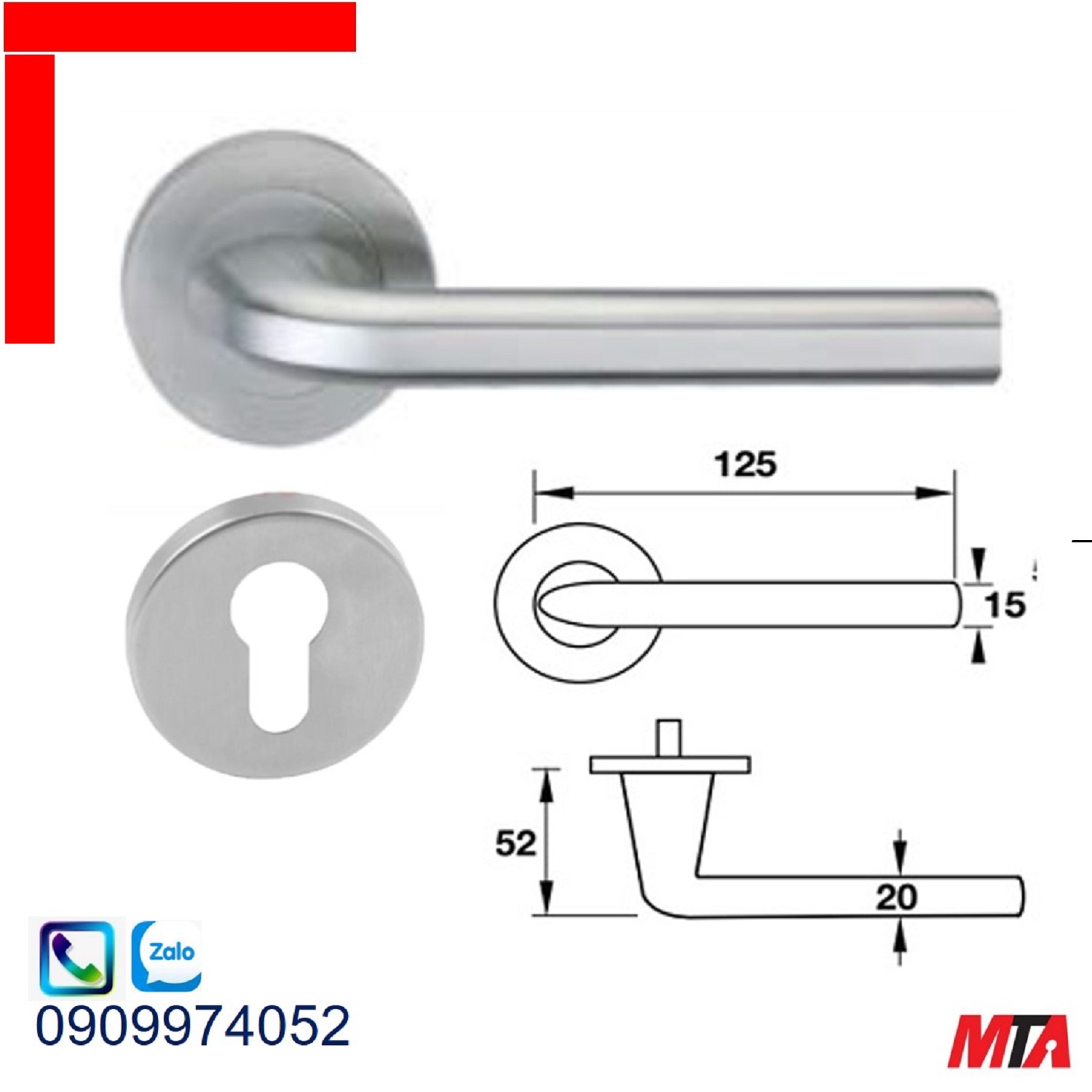 Tay nắm gạt Hafele 903.99.977 chiều dài 125mm màu inox mờ