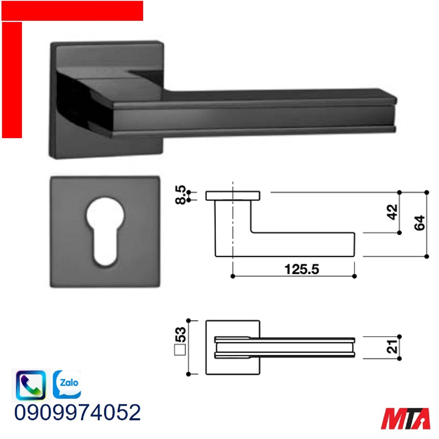 Tay nắm gạt Hafele 905.99.543 chiều dài 125.5mm màu đen mờ