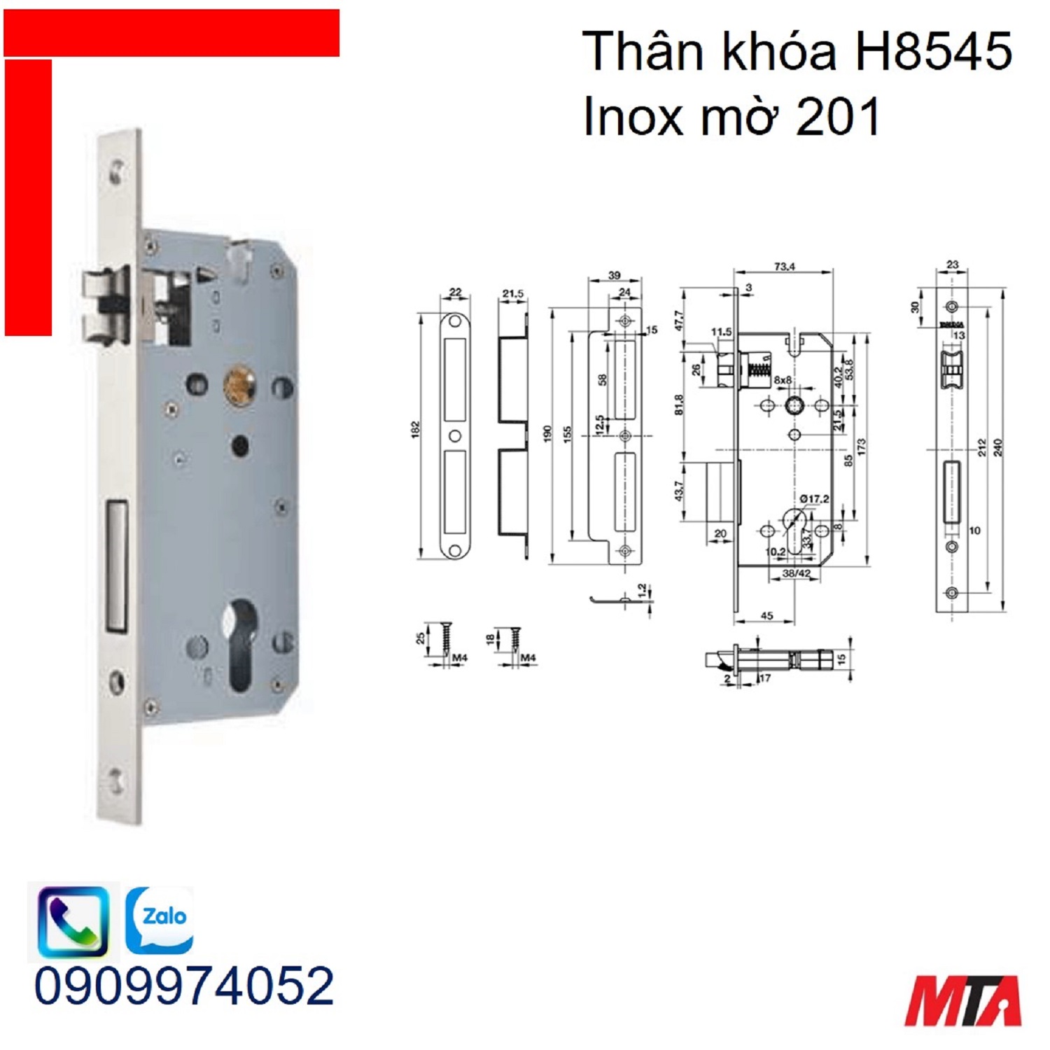 Khóa cửa Bauma Hafele 911.25.564 thân khóa H8545 inox 201