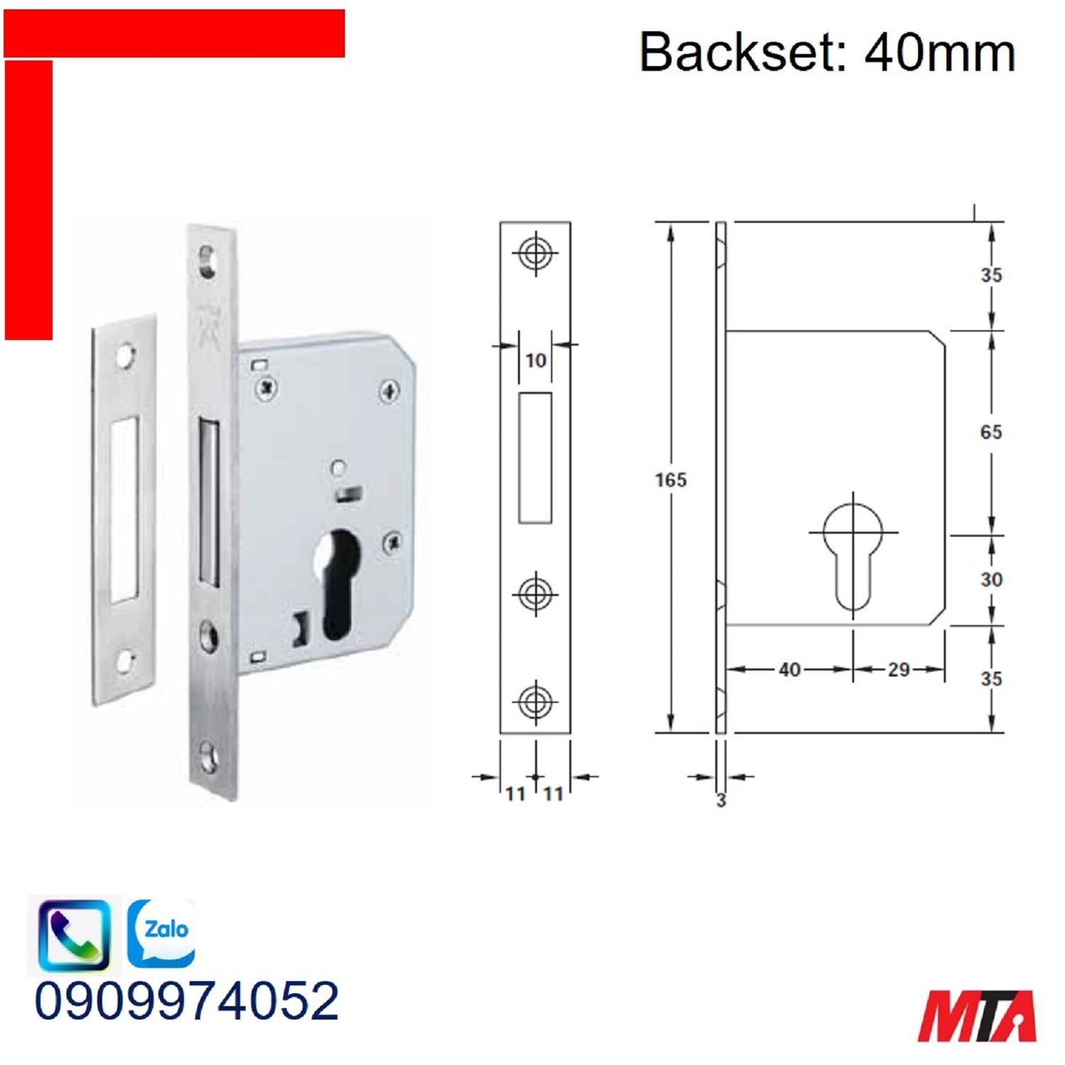 Khóa cửa Hafele 911.26.277 thân khóa cho cửa trượt BS40mm