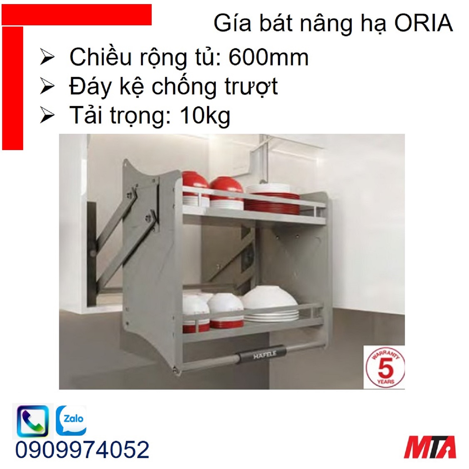 Gía bát đĩa nâng hạ Hafele KOSMO ORIA 504.76.814 tủ rộng 600mm