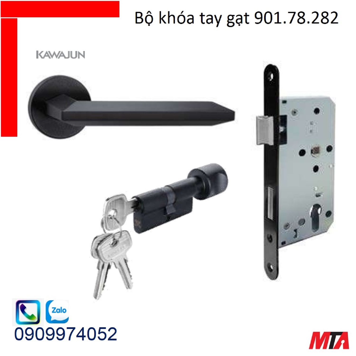 Khóa hafele bộ khóa tay gạt 901.78.282 dòng KAWAJUN chiều dài tay 125mm