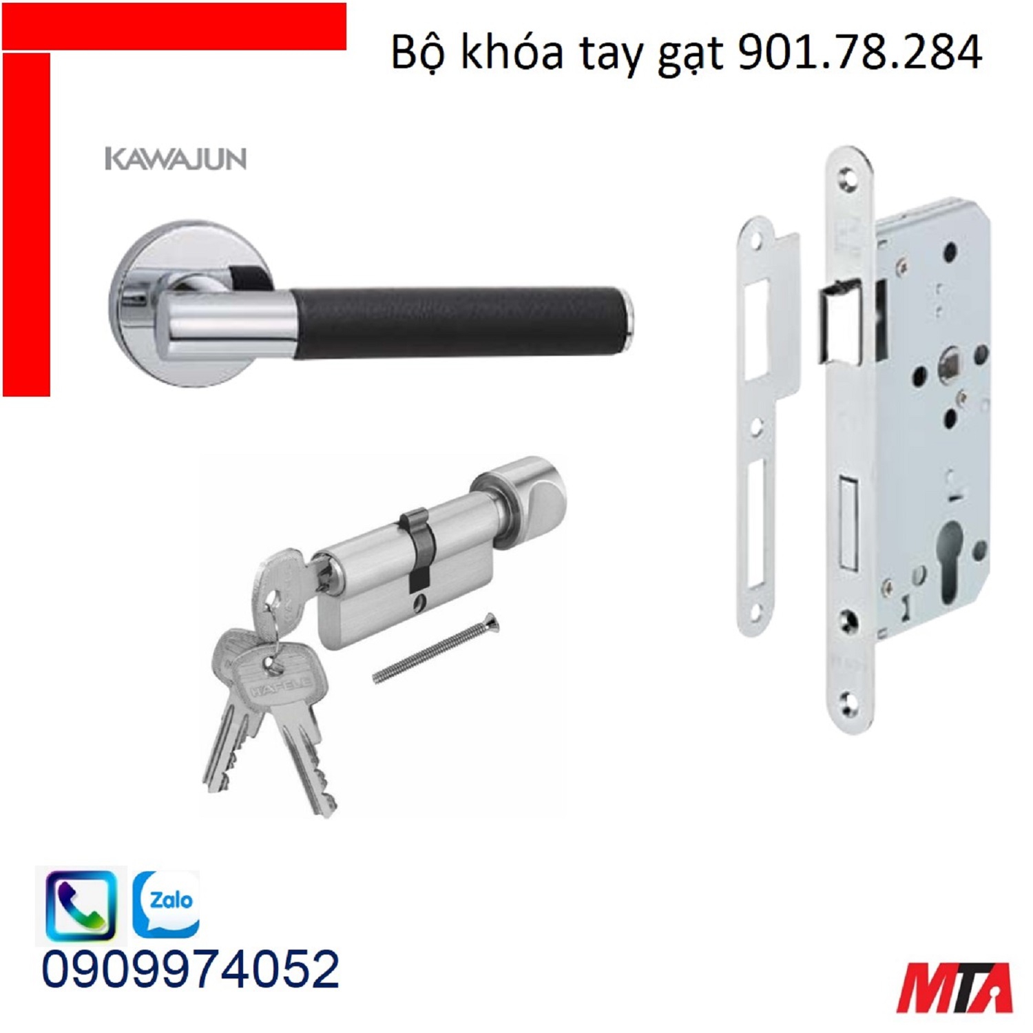 Khóa hafele bộ khóa tay gạt 901.78.284 dòng KAWAJUN chiều dài tay 127mm