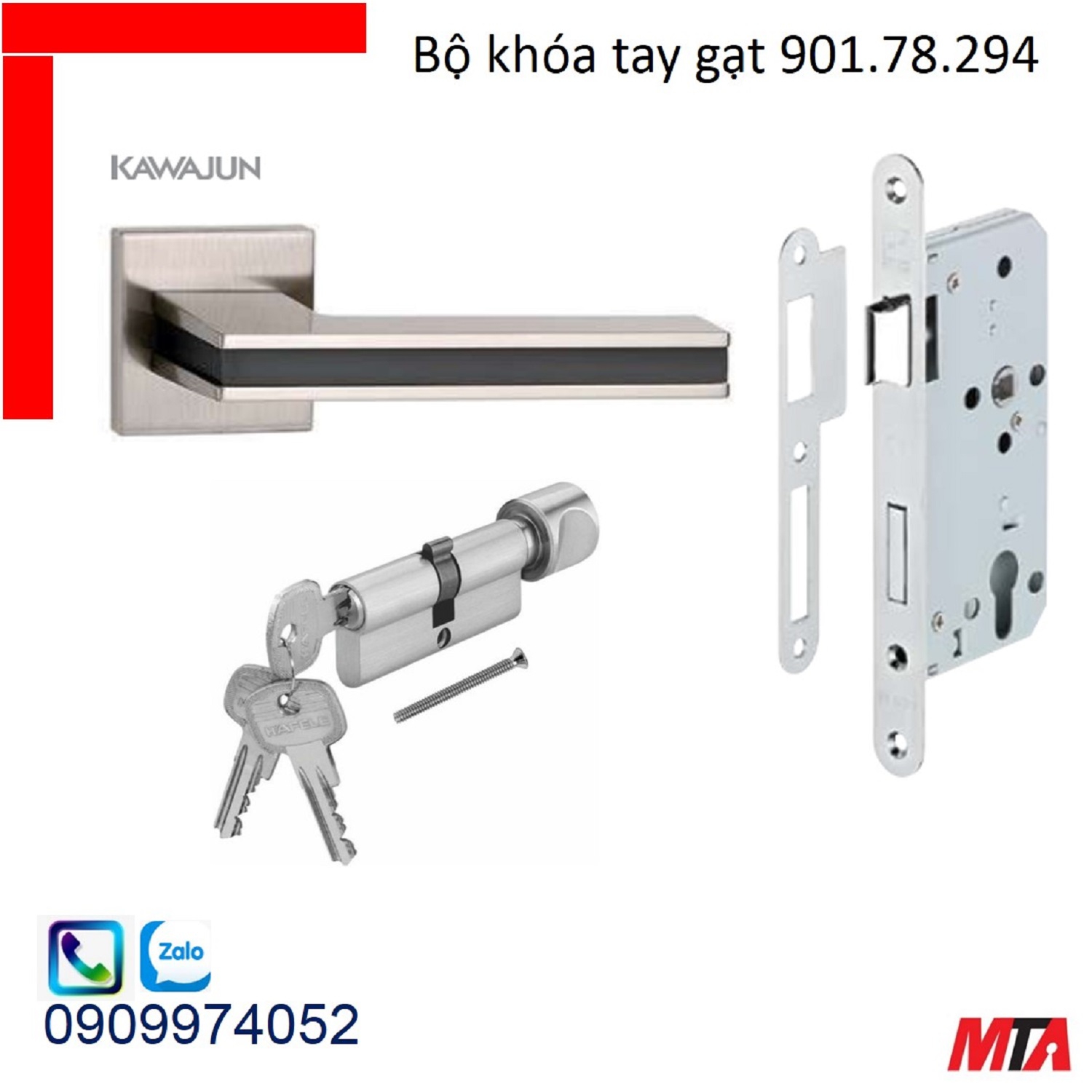 Khóa cửa hafele 901.78.294 bộ khóa tay gạt KAWAJUN chiều dài tay 120mm