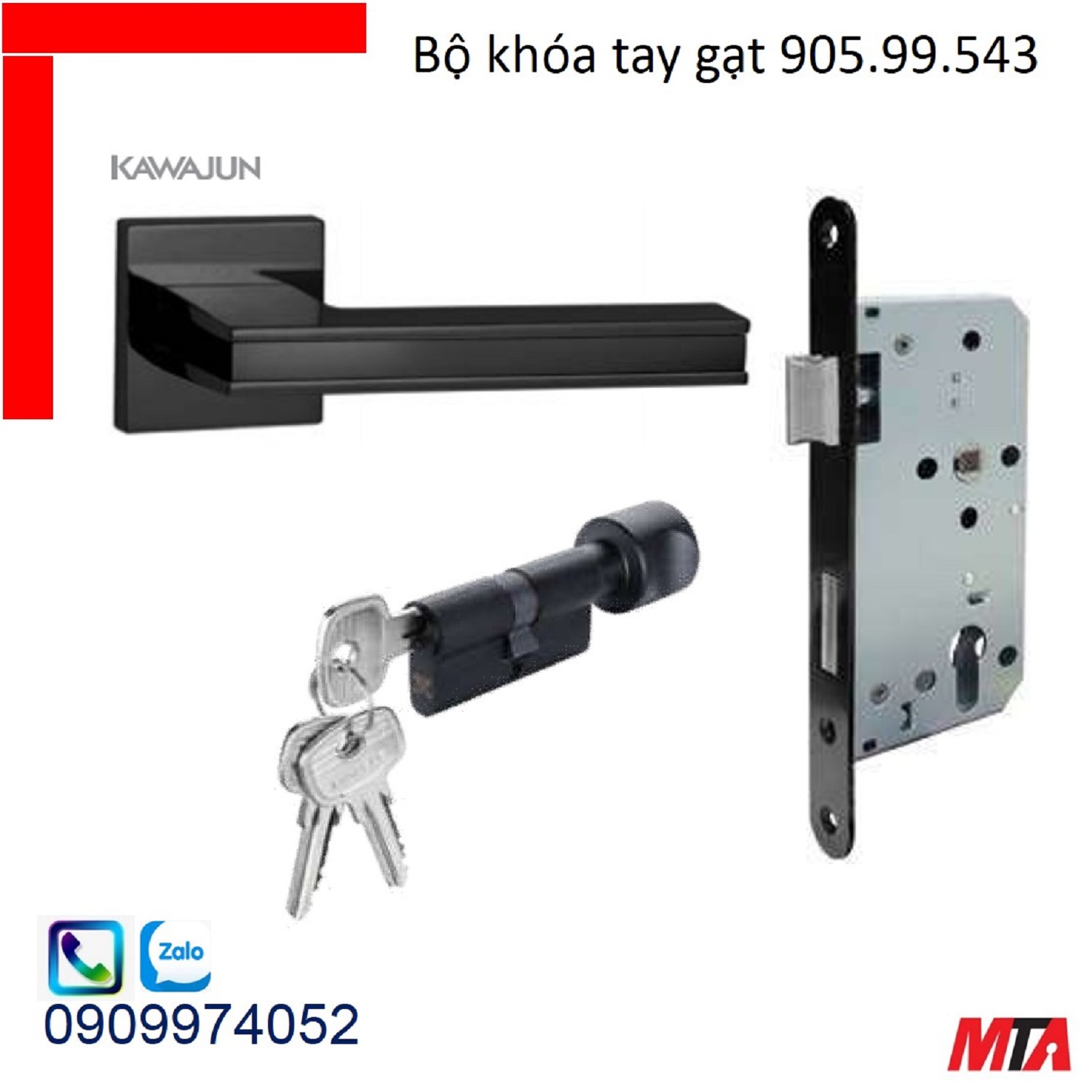 Khóa cửa hafele 905.99.543 bộ khóa tay gạt KAWAJUN chiều dài tay 125mm