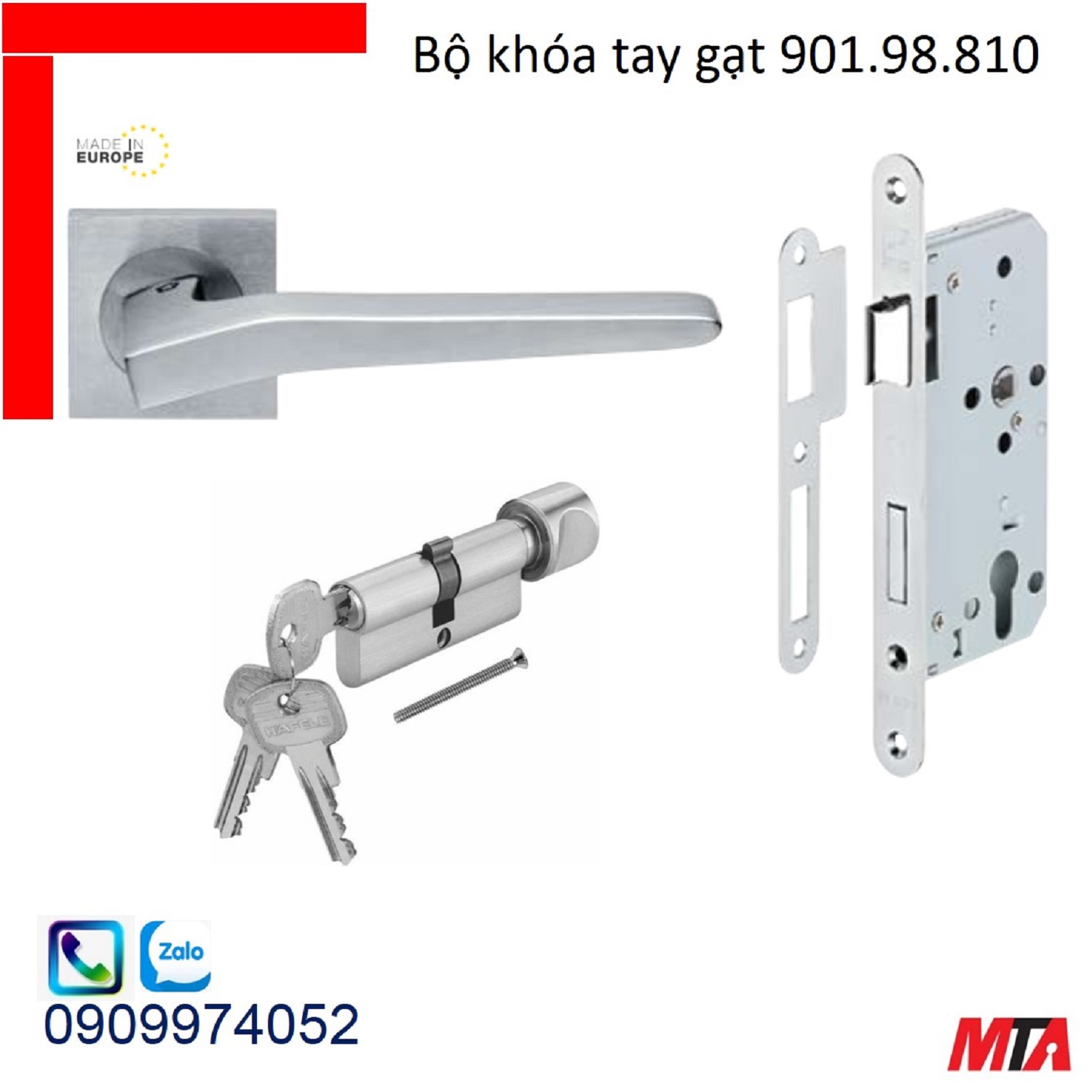 Khóa hafele bộ khóa tay gạt 901.98.810 crome mờ chiều dài tay 133mm