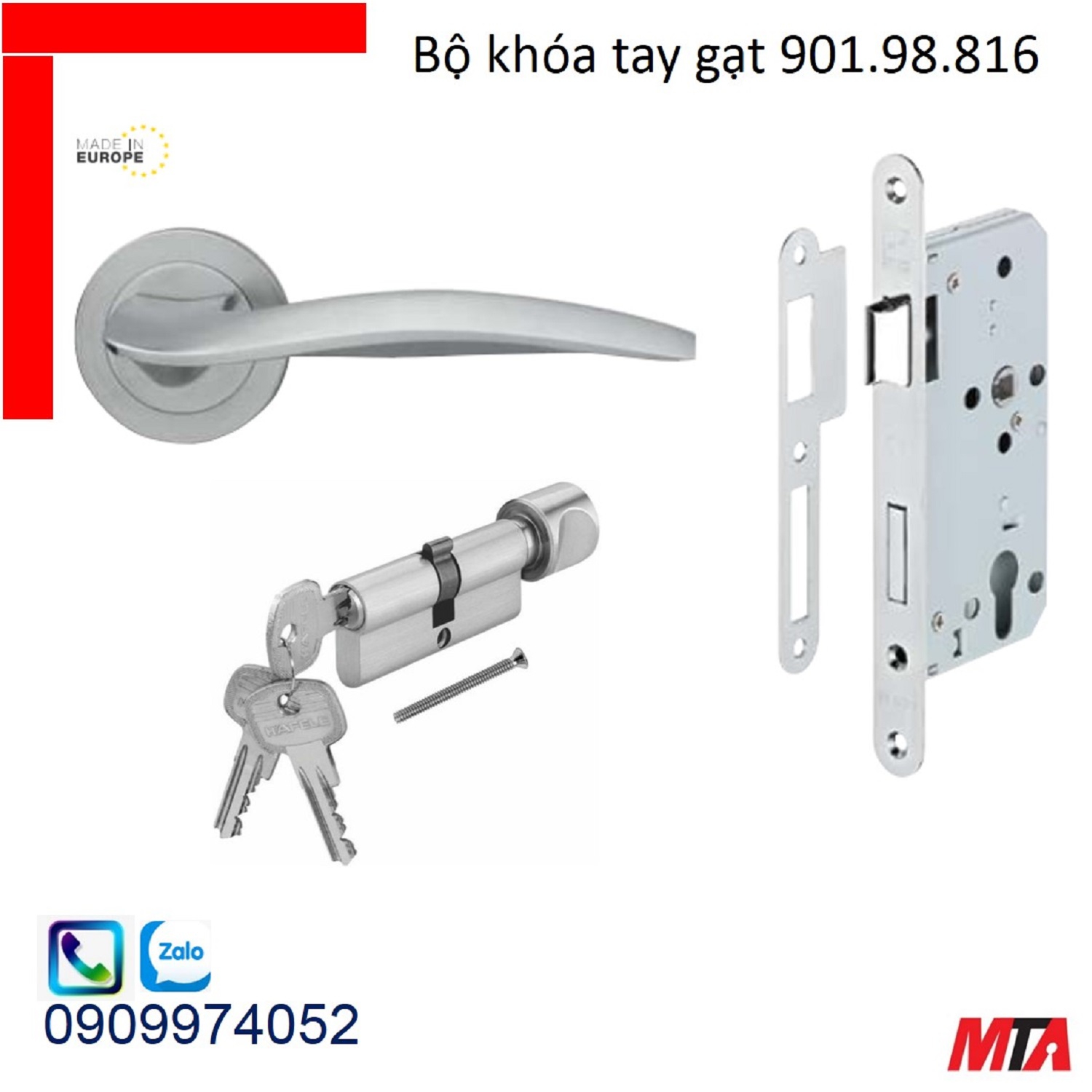 Khóa hafele bộ khóa tay gạt 901.98.816 crome mờ chiều dài tay 128mm