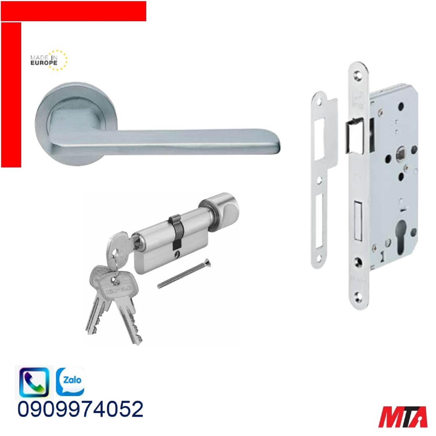 Khóa cửa hafele 901.99.553 bộ khóa tay gạt crome mờ chiều dài tay 130mm