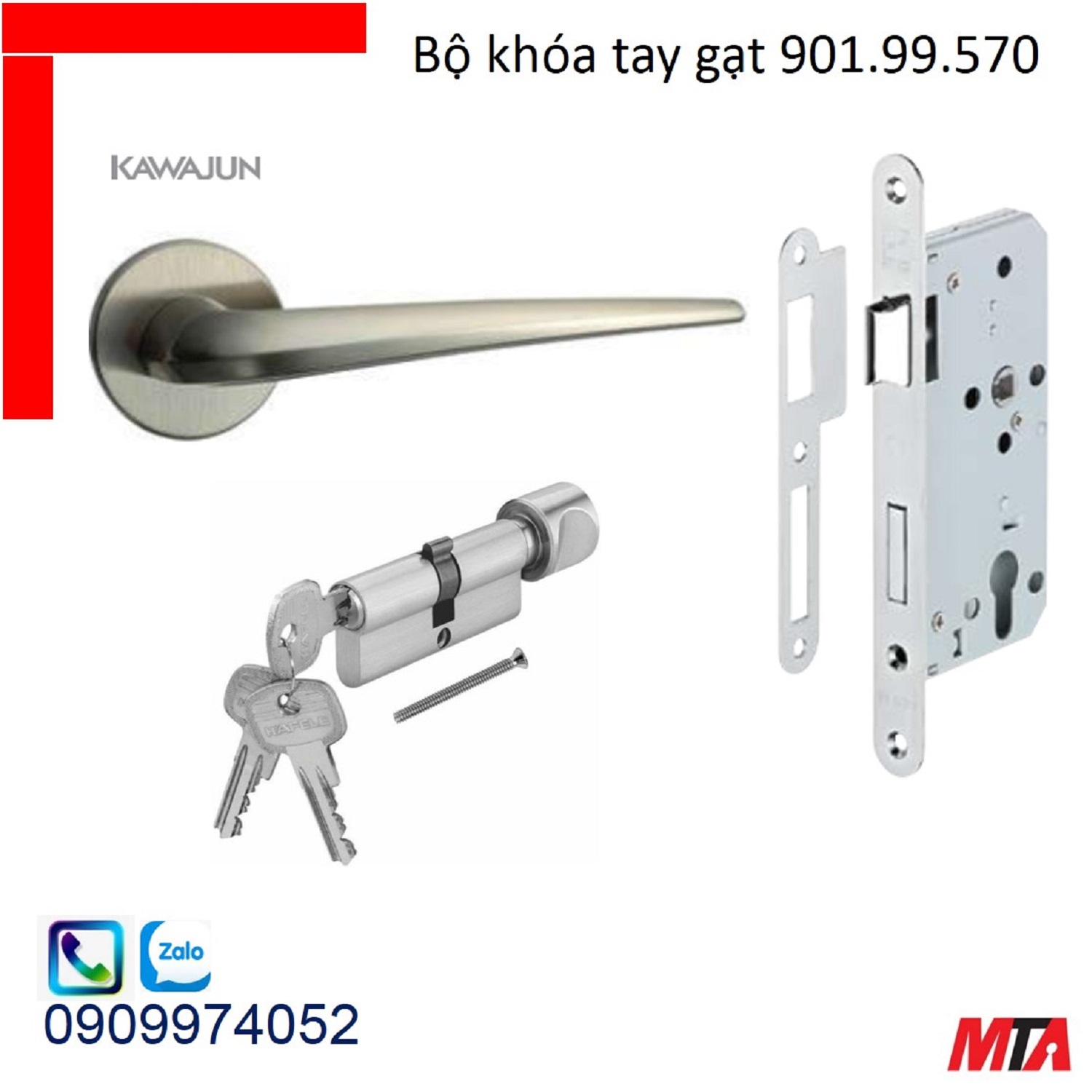 Khóa hafele bộ khóa tay gạt 901.99.570 dòng KAWAJUN chiều dài tay 131mm