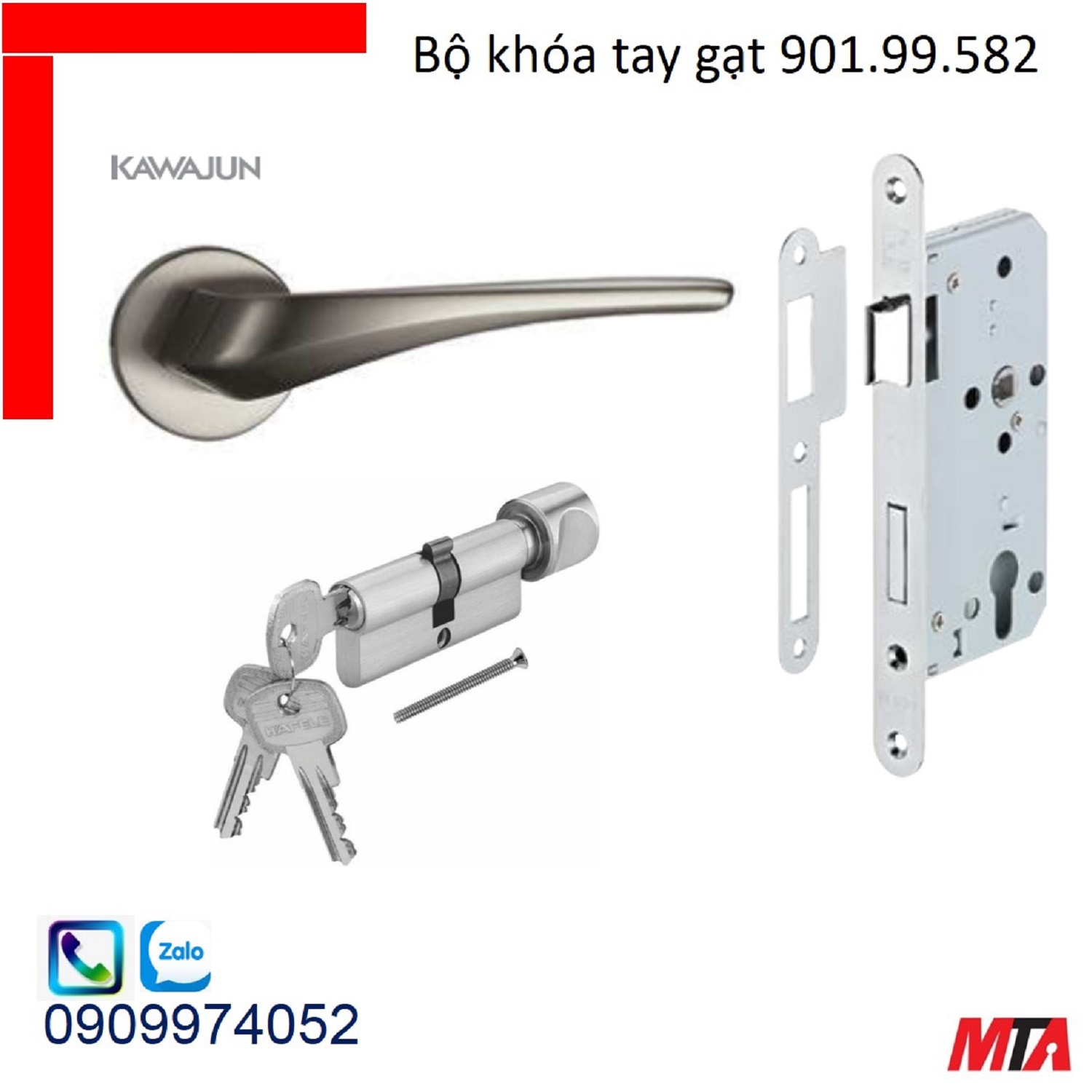 Khóa cửa hafele 901.99.582 bộ khóa tay gạt KAWAJUN chiều dài tay 128mm