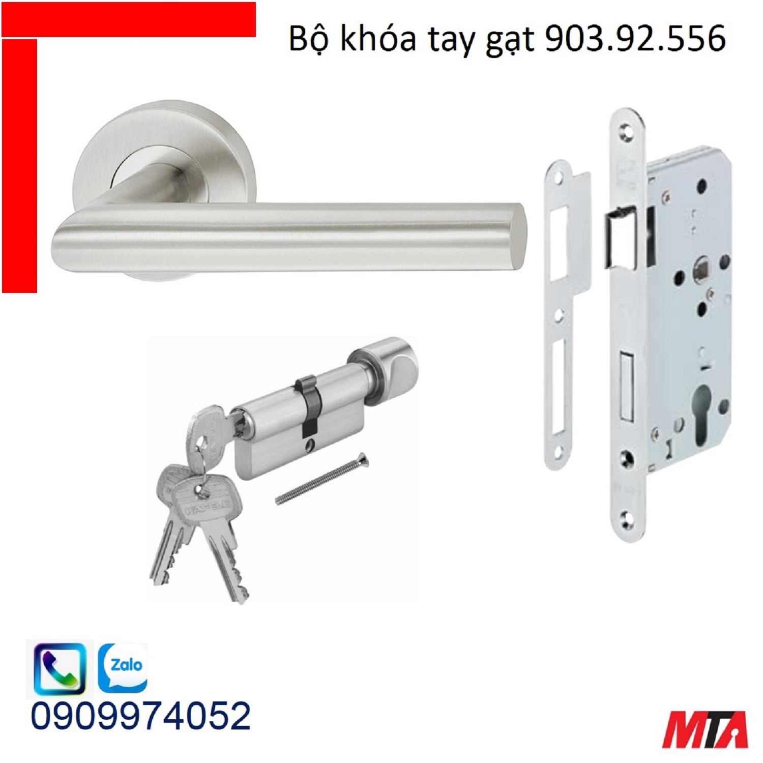 Khóa cửa hafele 903.92.556 bộ khóa tay gạt inox304 chiều dài tay 135mm