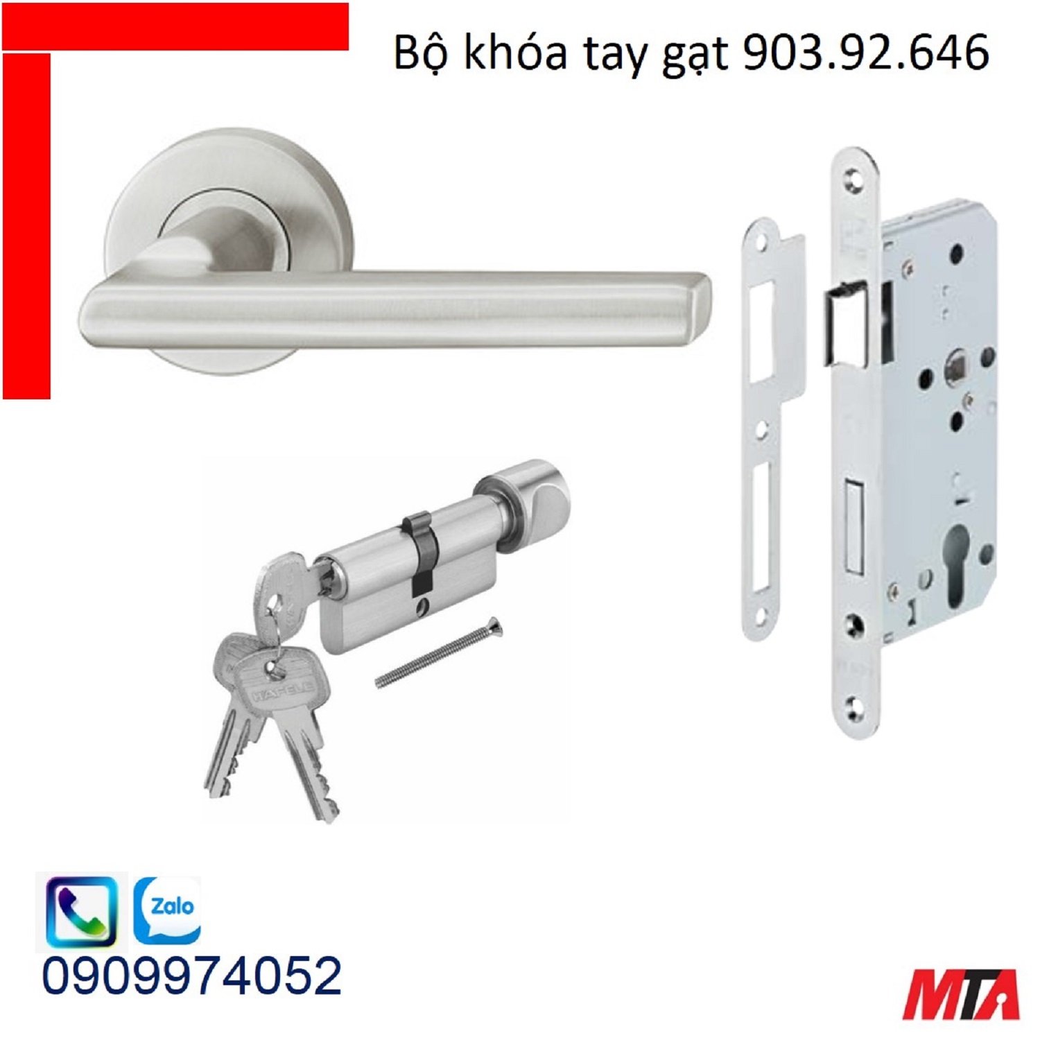 Khóa cửa hafele 903.92.646 bộ khóa tay gạt inox304 chiều dài tay 130mm