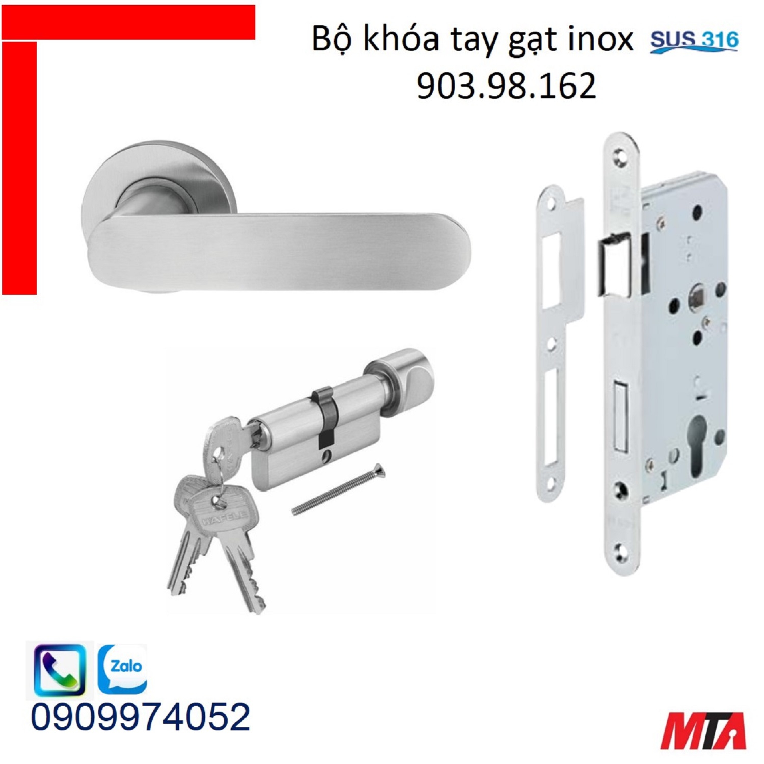 Khóa hafele bộ khóa tay gạt 903.98.162 inox316 chiều dài tay 120mm