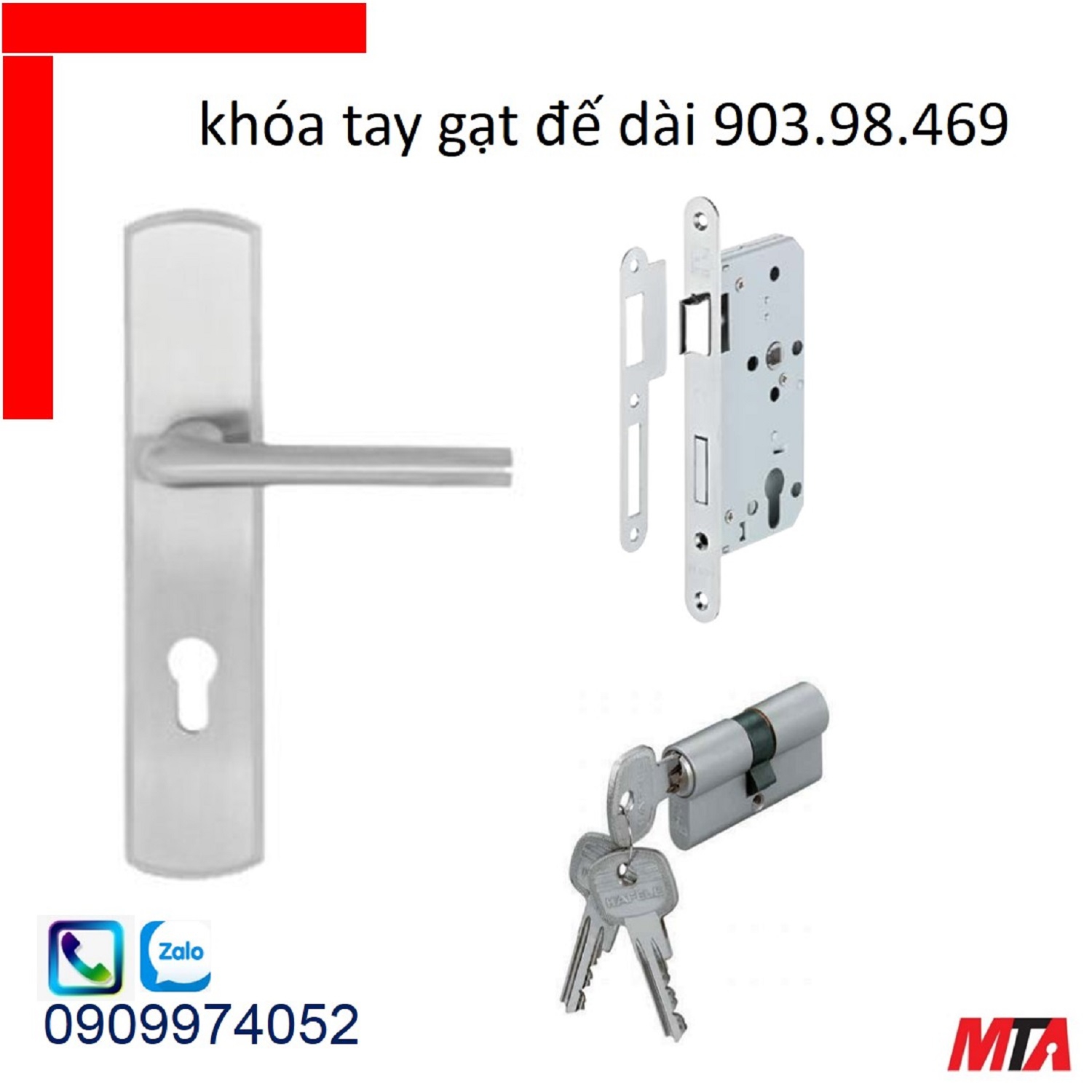 Khóa cửa hafele 903.98.469 bộ khóa tay gạt inox304 chiều dài tay 127mm