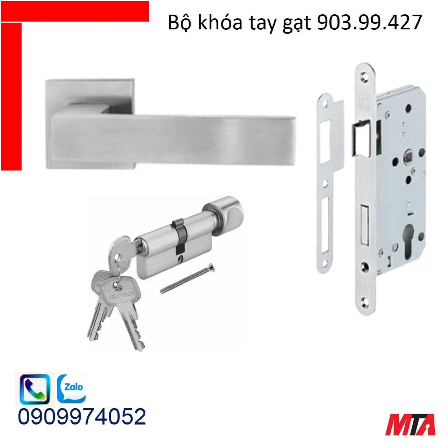 Khóa cửa hafele 903.99.427 bộ khóa tay gạt inox304 chiều dài tay 129mm