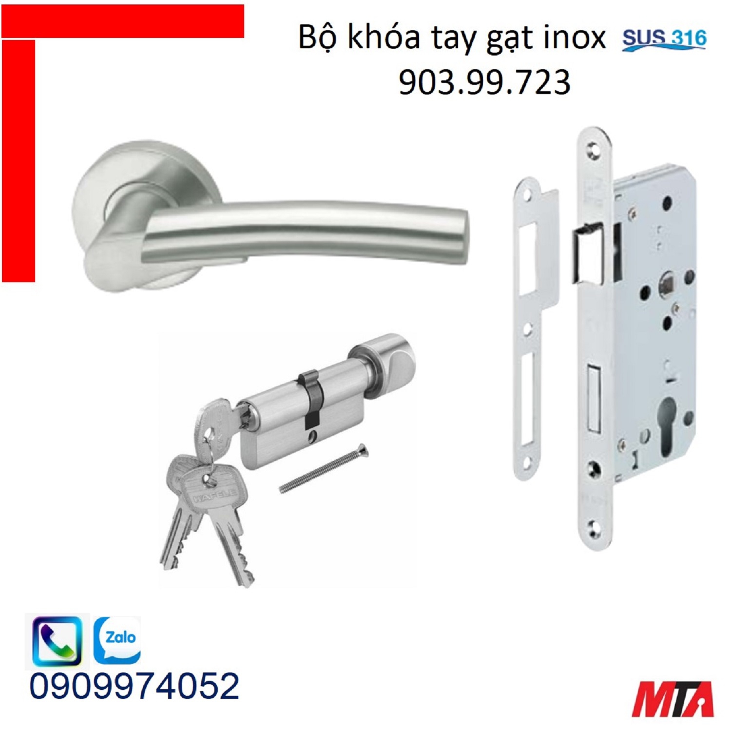 Khóa cửa hafele 903.99.723 bộ khóa tay gạt inox316 chiều dài tay 136mm