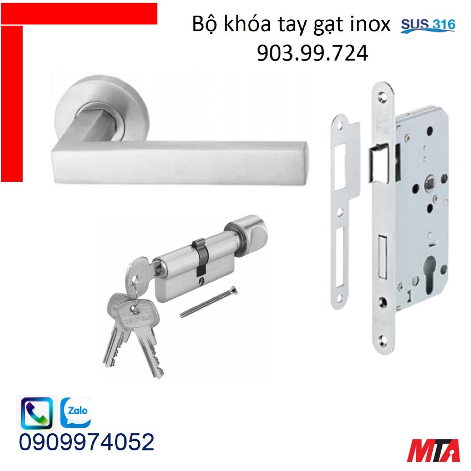 Khóa hafele bộ khóa tay gạt 903.99.724 inox316 chiều dài tay 135mm