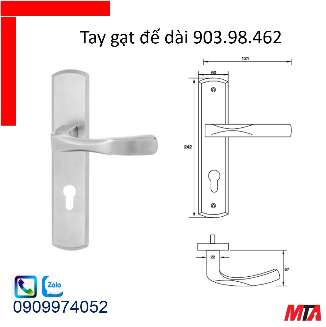 Khóa hafele bộ khóa tay gạt 903.98.462 inox304 chiều dài tay 131mm
