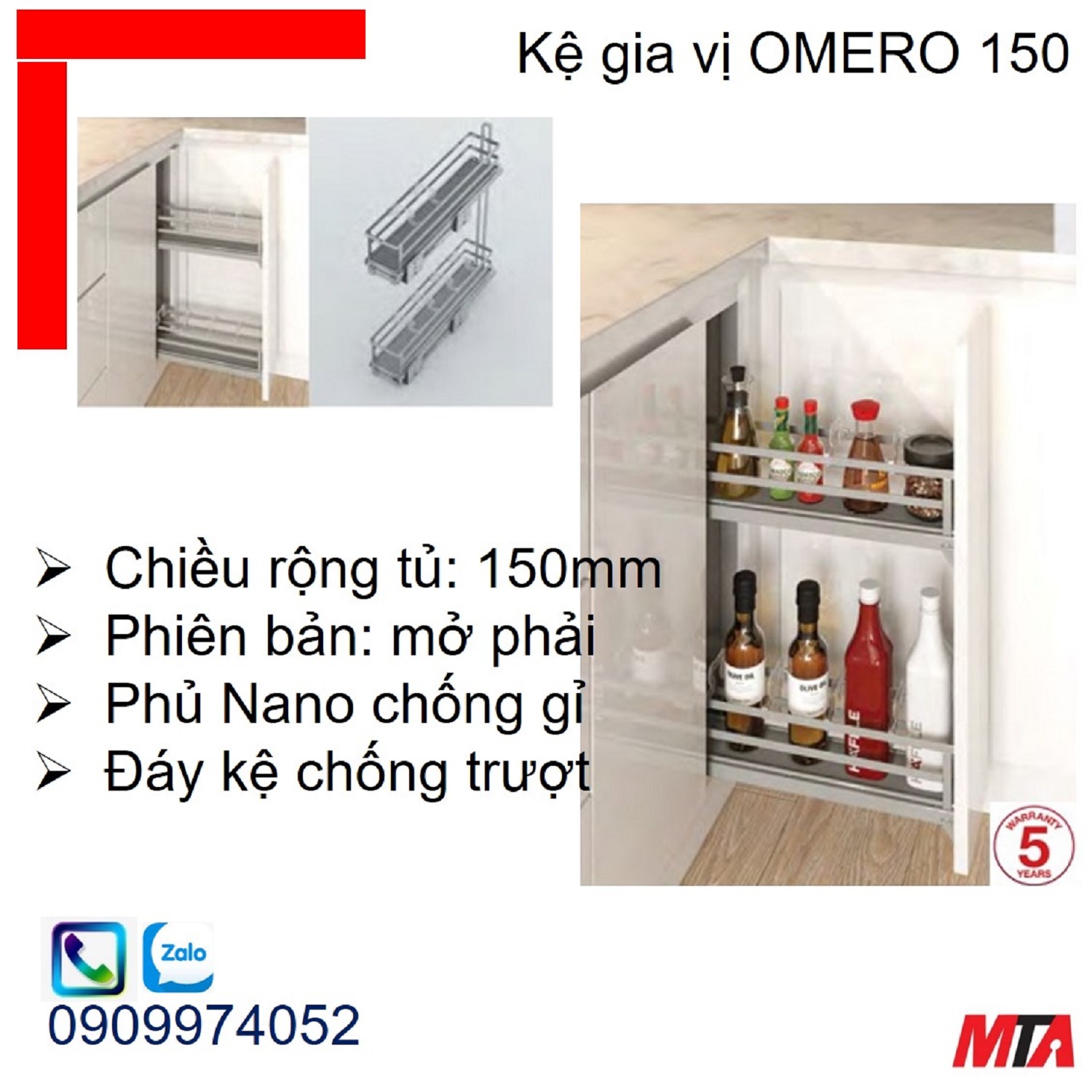 Kệ gia vị Hafele KOSMO OMERO 150 549.20.840 tủ rộng 150mm mở phải