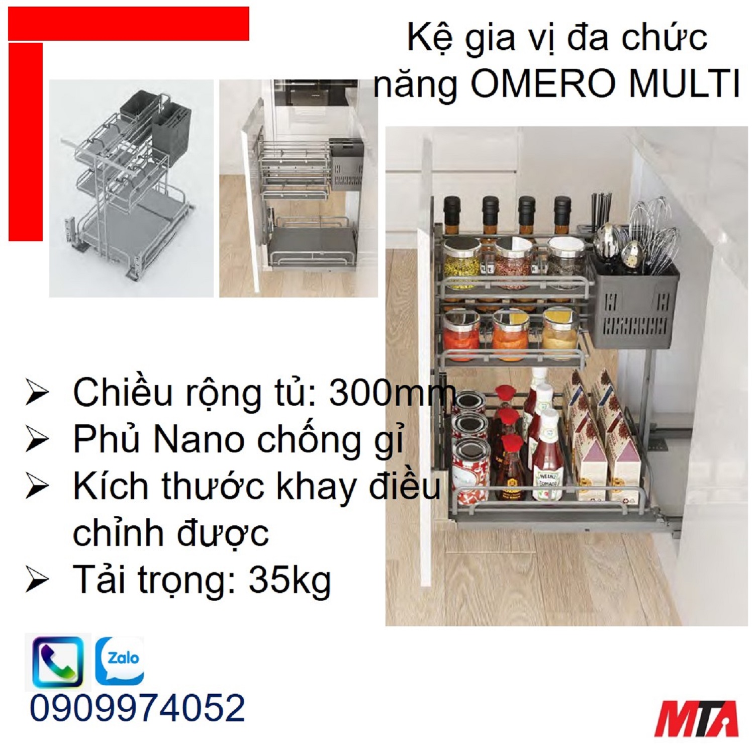 Kệ gia vị Hafele KOSMO OMERO MULTI 595.00.803 tủ rộng 300mm