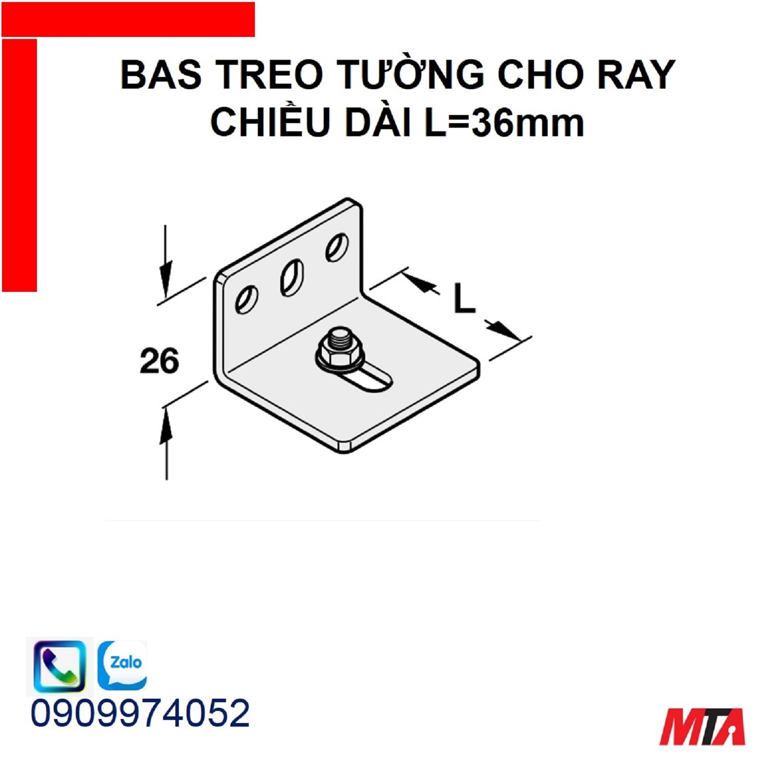 Bas treo tường cho ray 940.42.061 chiều dài 36mm