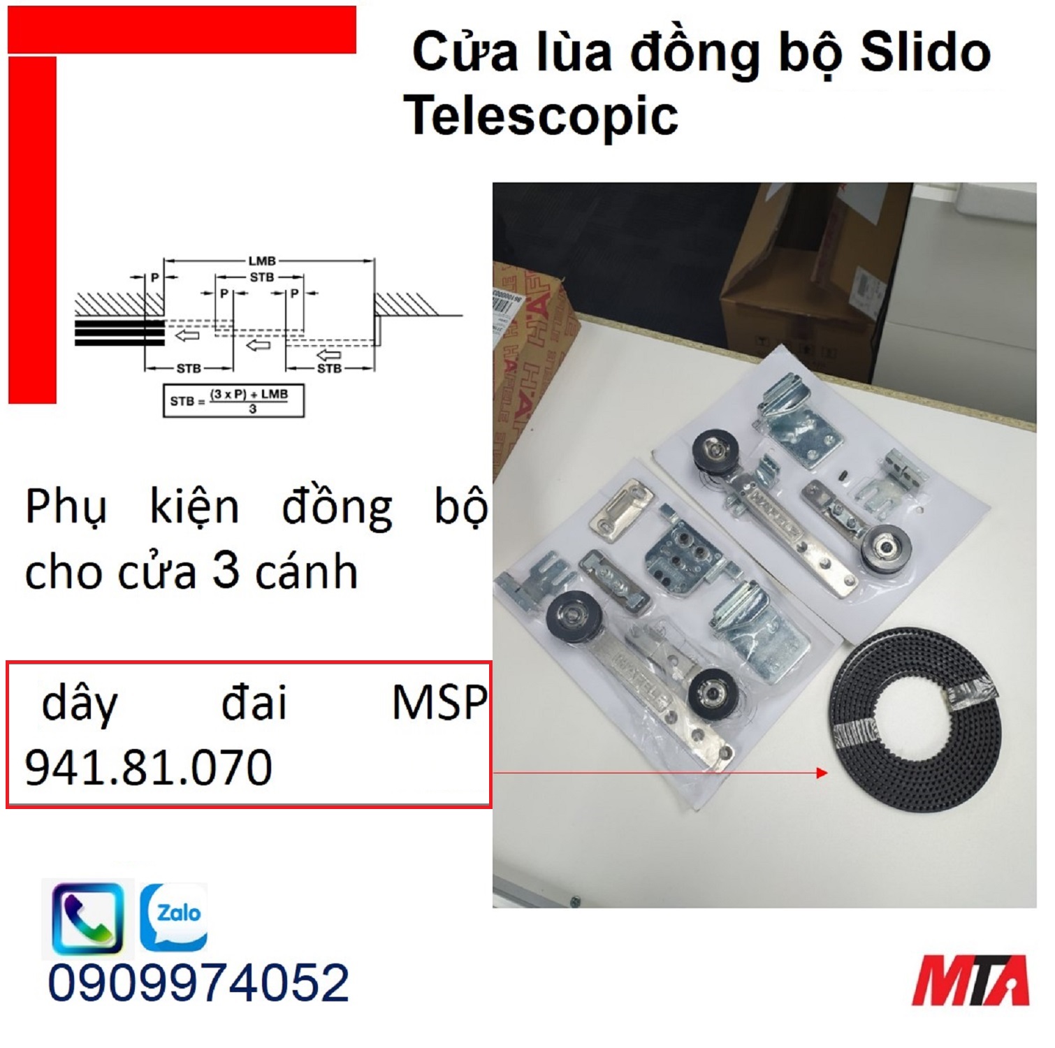 Dây đai 940.81.070 cho phụ kiện động bộ Slido Telescopic 2-3 cánh