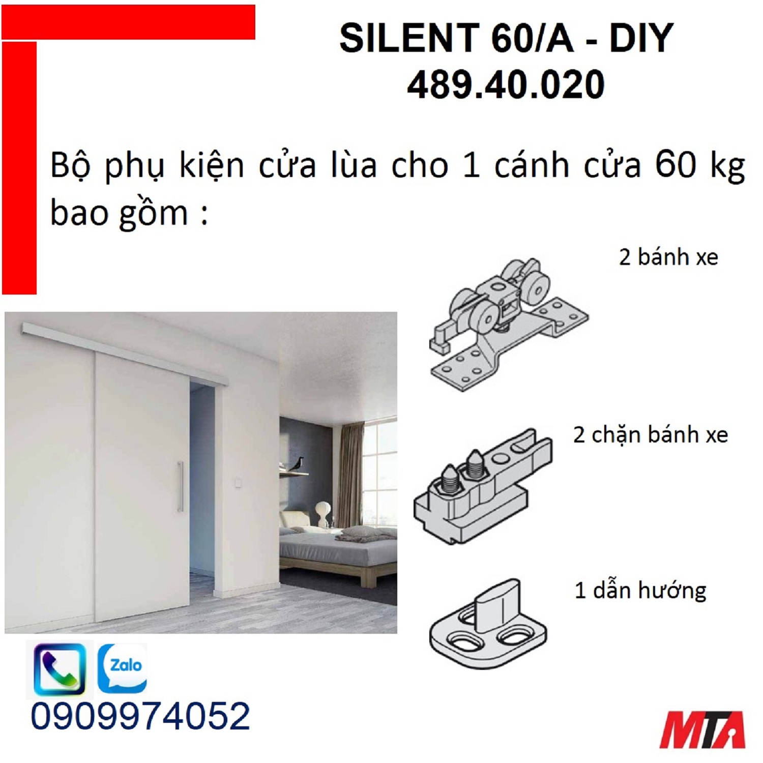 Ray trượt cửa lùa hafele 489.40.020 Silent 60/A cửa nặng 60kg không giảm chấn