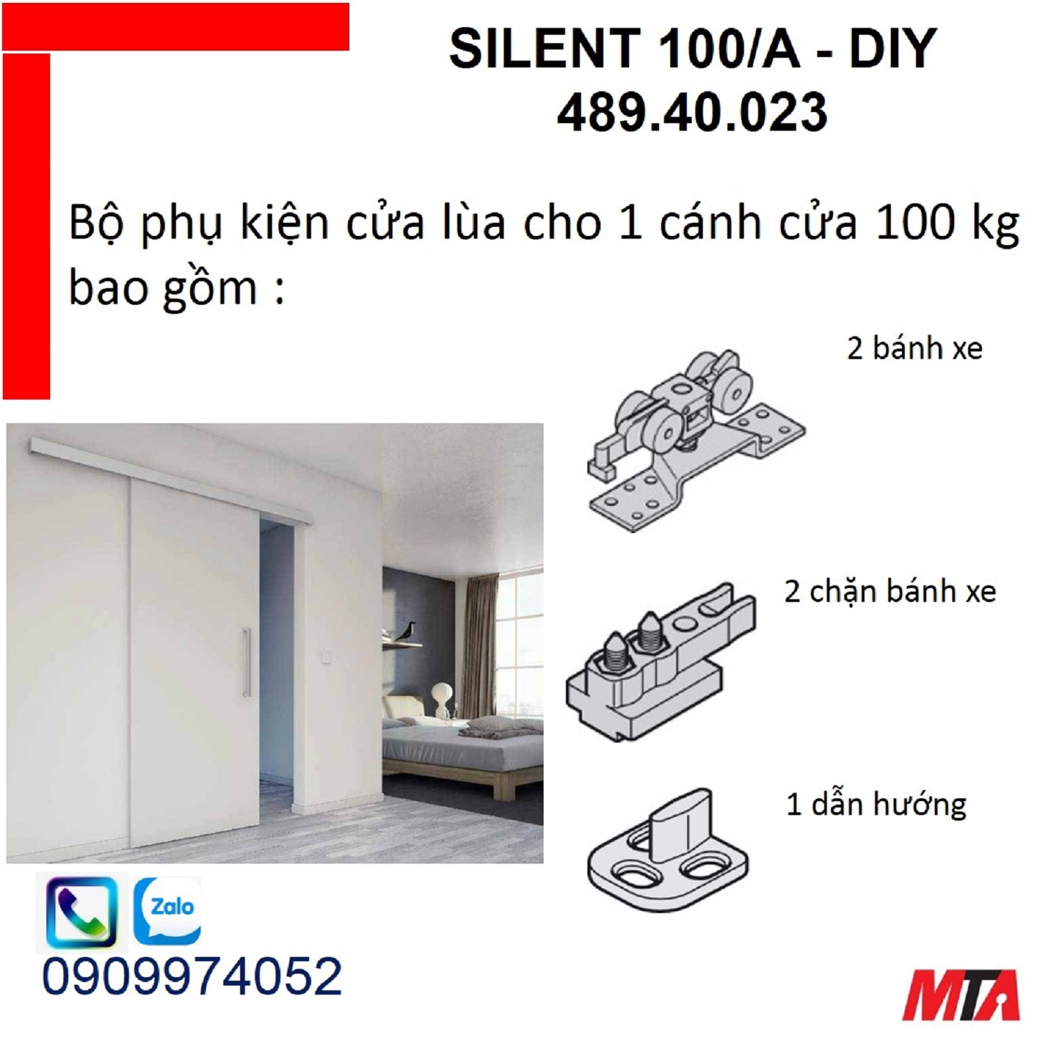 Ray trượt cửa lùa hafele 489.40.023 Silent 100/A cửa nặng 100kg không giảm chấn