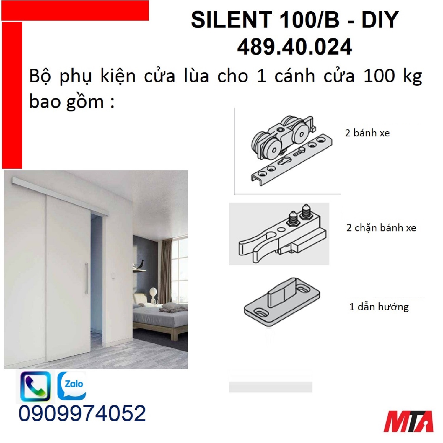 Ray trượt cửa lùa hafele 489.40.024 Silent 100/B cửa nặng 100kg không giảm chấn