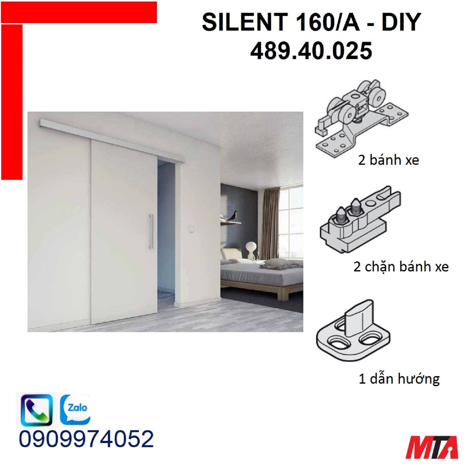 Phụ kiện cửa trượt hafele 489.40.025 Silent 160/A cửa nặng 160kg không giảm chấn