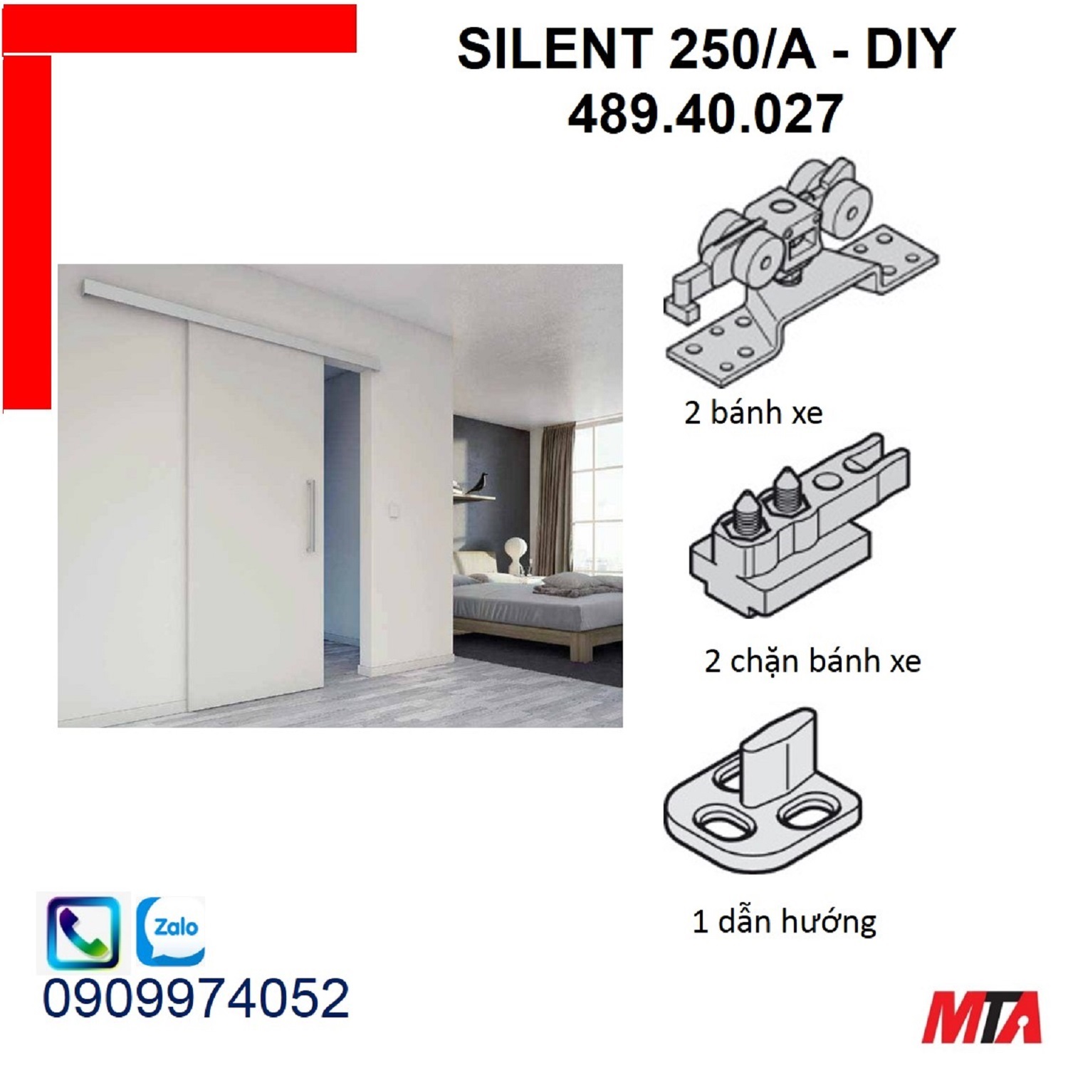 Phụ kiện cửa trượt hafele 940.40.027 Silent 250/A cửa nặng 250kg không giảm chấn