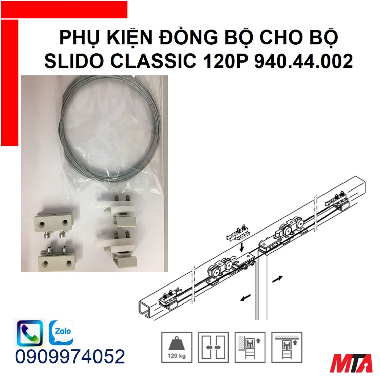 Bộ phụ kiện đồng bộ 940.44.002 cho phụ kiện lùa Slido Classic 120-P