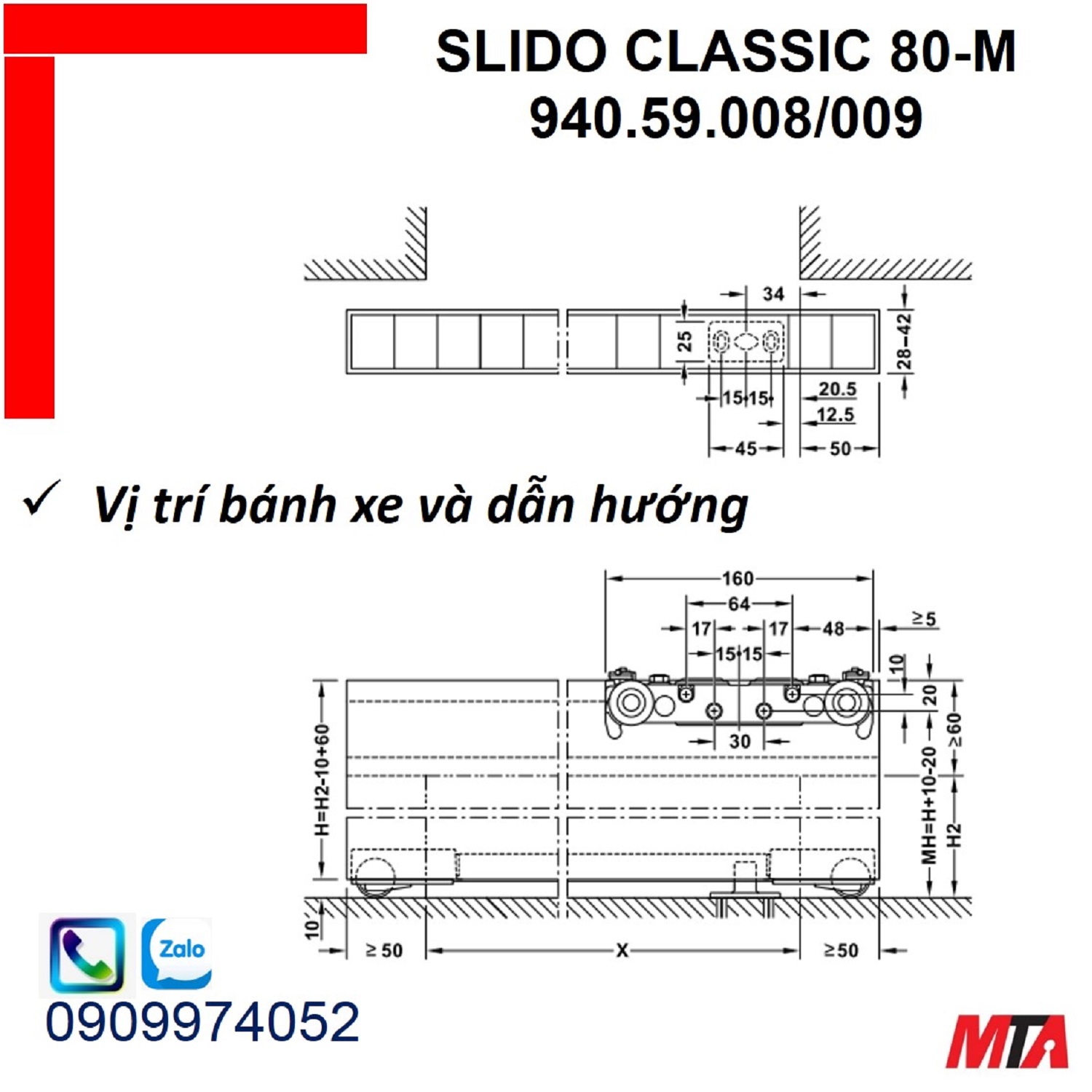 Phụ kiện cửa trượt Hafele Slido design  940.59.008 cửa rộng 1100mm