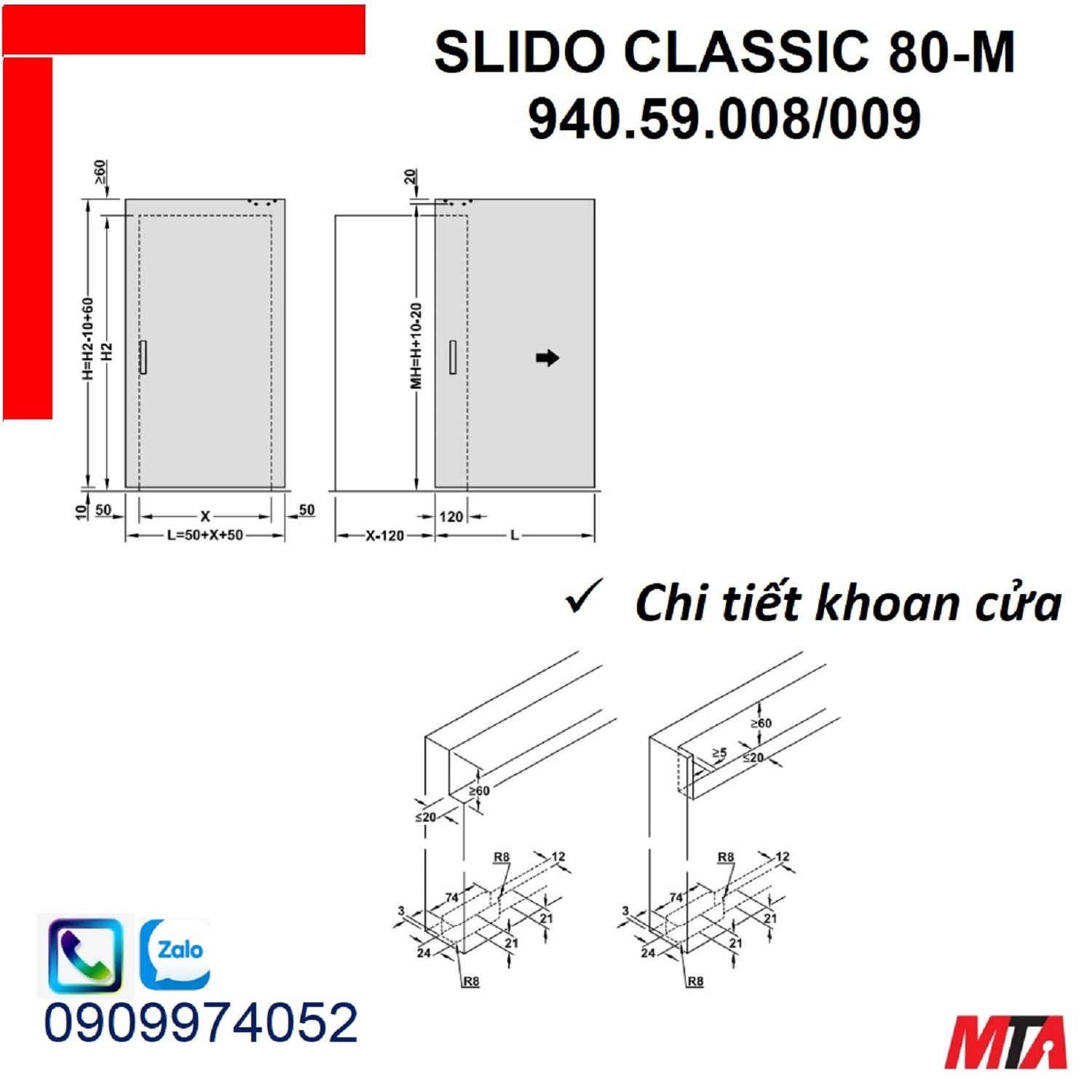 Phụ kiện cửa trượt Hafele Slido design  940.59.008 cửa rộng 1100mm