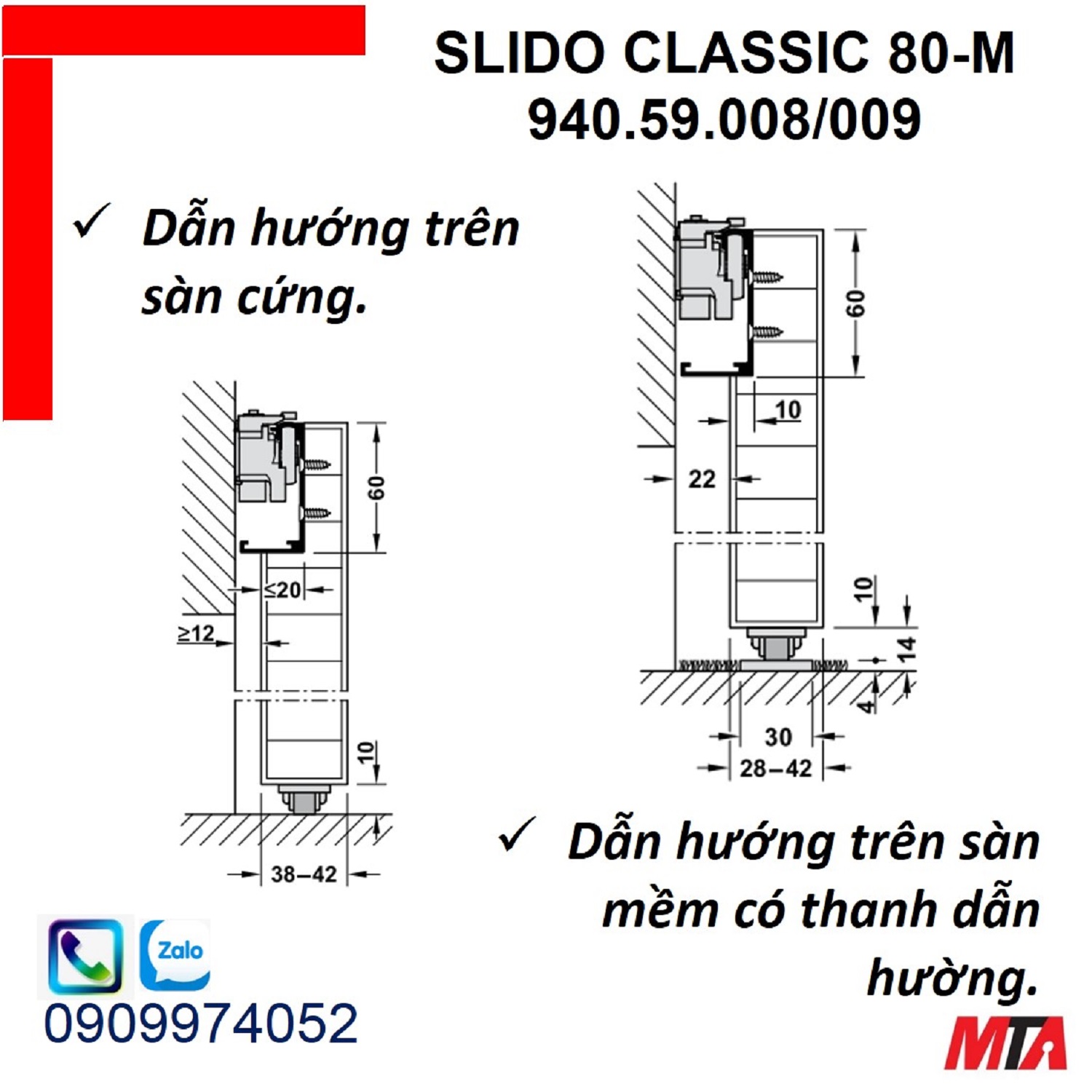 Phụ kiện cửa trượt Hafele Slido design  940.59.008 cửa rộng 1100mm