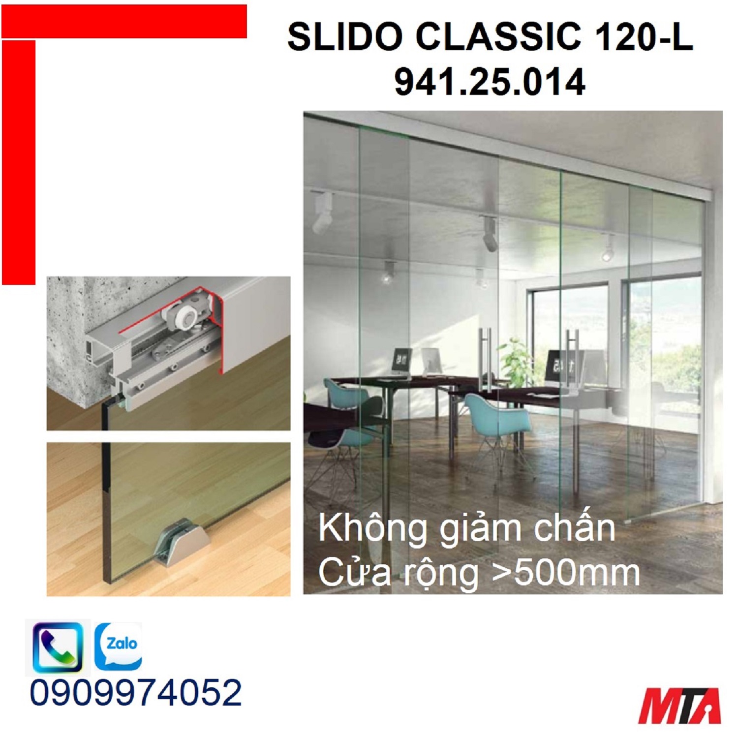 Phụ kiện cửa trượt kính Hafele 941.25.014 Slido Classic 120-N không giảm chấn