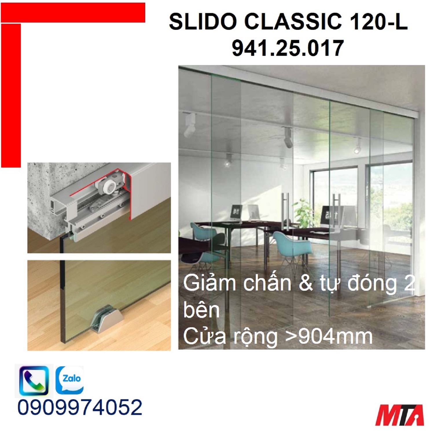 Phụ kiện cửa trượt kính Hafele 941.25.017 Slido Classic 120-N giảm chấn 2 bên